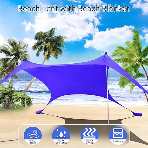 Miniatura 2 de CUUPO Tienda de campaña de playa de 7 x 7 pies, protección UV UPF50+, toldo para exteriores con 2 postes para camping, playa, pesca, patio trasero y