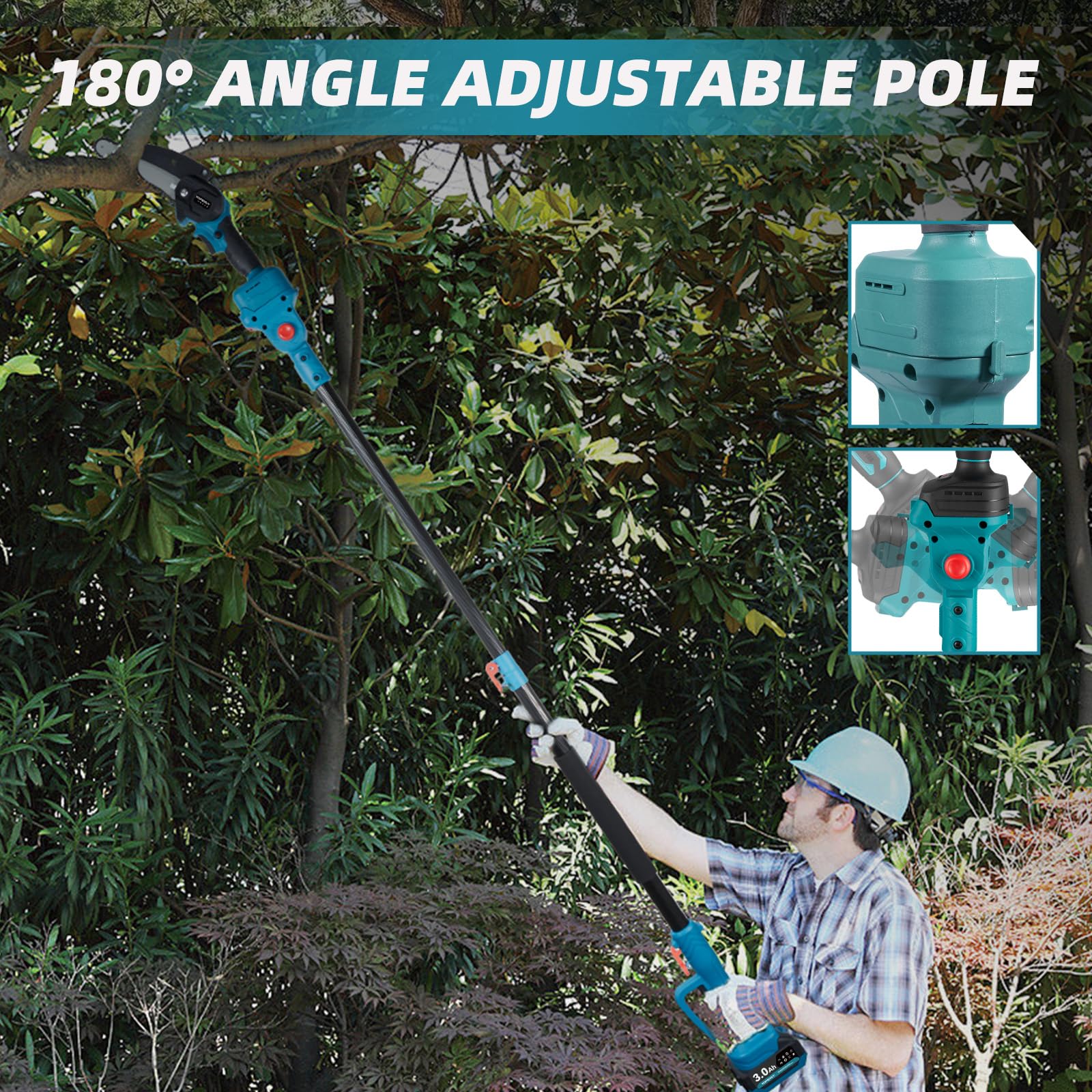 Yofidra 4-en-1 6 Pouces Tronçonneuse Télescopique & 25 mm Sécateur Électrique, Élagueuse Télescopique Électrique avec 2 3.0Ah Batteries, Angle Réglable à 180°, Portée Maximale Jusqu'à 4,6 m