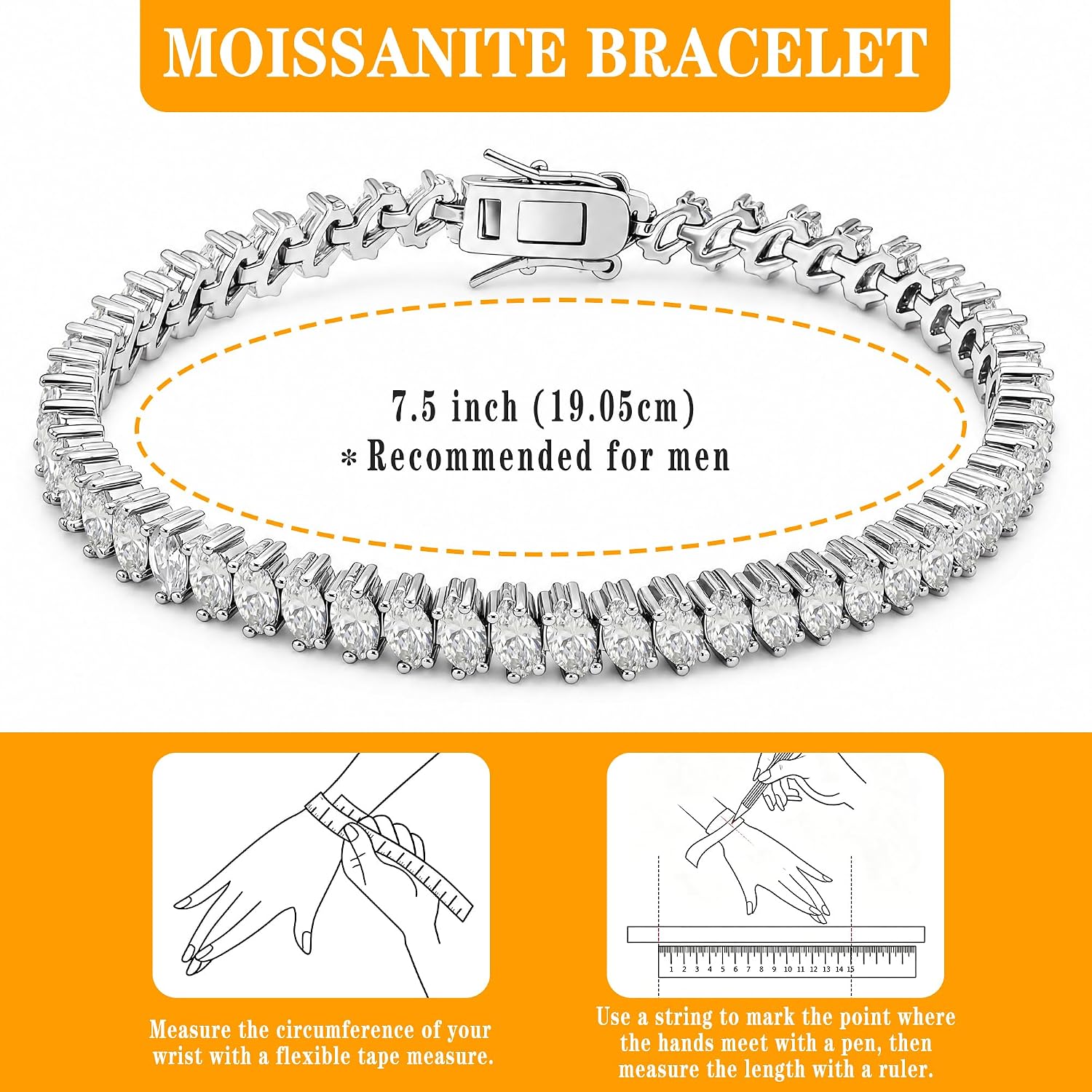Moissanite Tennis Bracelet For Women, 7/7.5Ins Women's Tennis Bracelets,Marquise Cut D-Color VVS1 Platinum Plated Silver Bracelet,Hypoallergenic Bezel , Ice Crystal Sparkling,Exquisite Jewelry,with Gift Box,Ideal Gift for Wife/Her