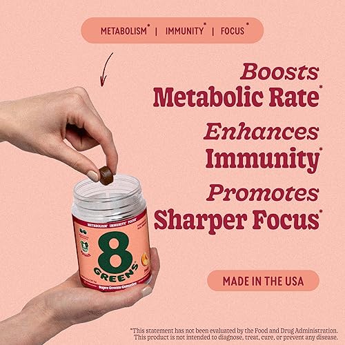 Miniatura 3 de 8Greens Gomitas Daily Greens  Superfood Booster, energía y apoyo inmunológico, hechas con verduras reales, altas en antioxidantes, vitamina C, B12,