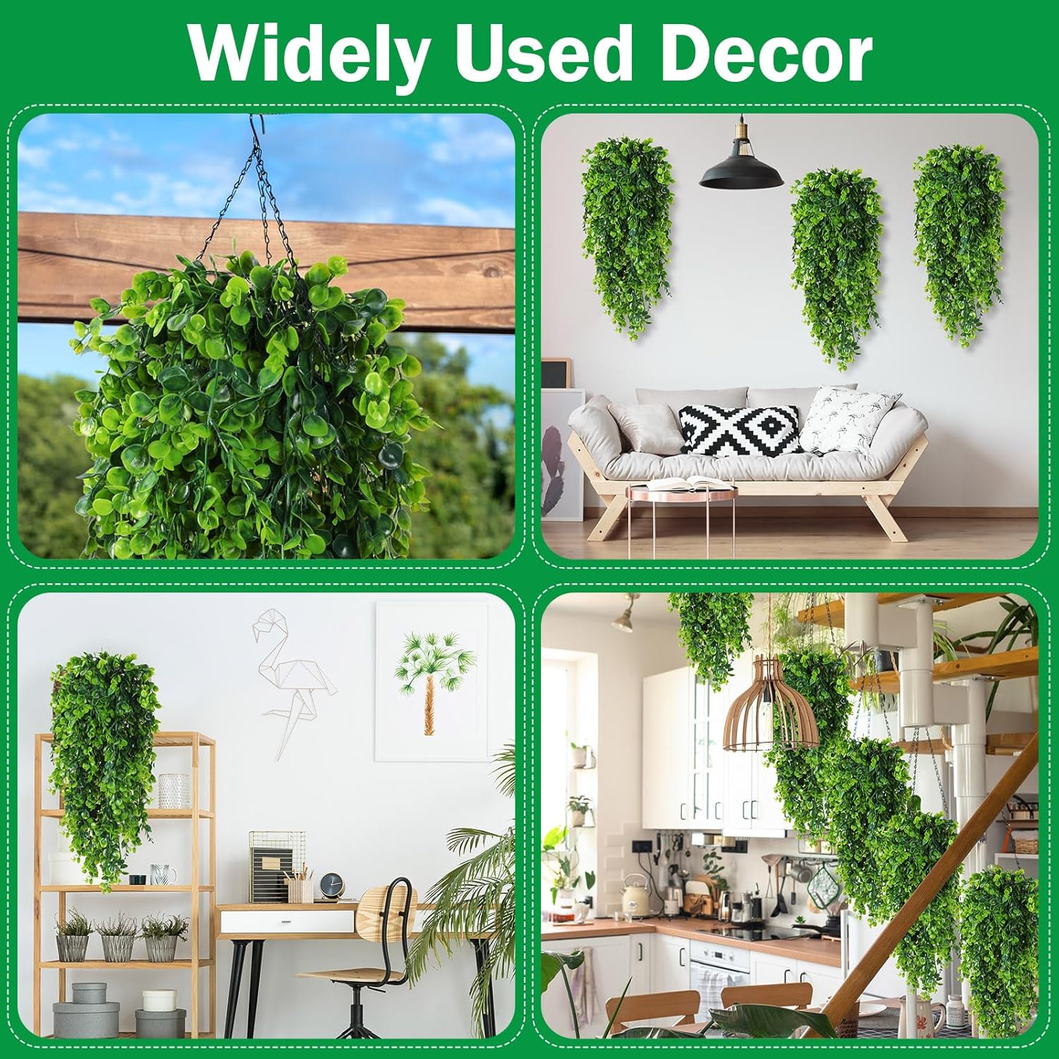 Geosar 36 Pcs Artificial Hanging Plants 30 Inch Hanging Eucalyptus Greenery Plastic Fake Plants for Wall Room Garden Wedding Garland Indoor Outdoor Decoration, No Basket