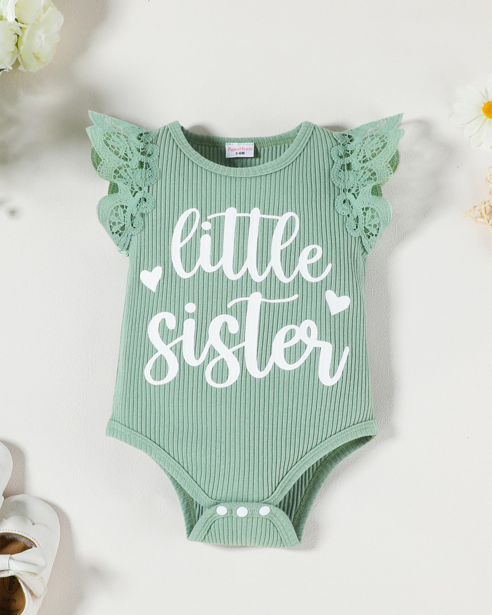 Big Sister Little Sister Matching Outfits Baby Girl Romper/Toddler Girl T-shirt Tops with Shorts/Skirt Clothes Set - 5