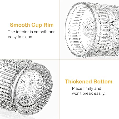 Miniatura 3 de Juego de 2 vasos de agua vintage de 10 onzas, vasos de agua con textura de flores, vasos pequeños y lindos para café, jugo, whisky, cerveza, cóctel,