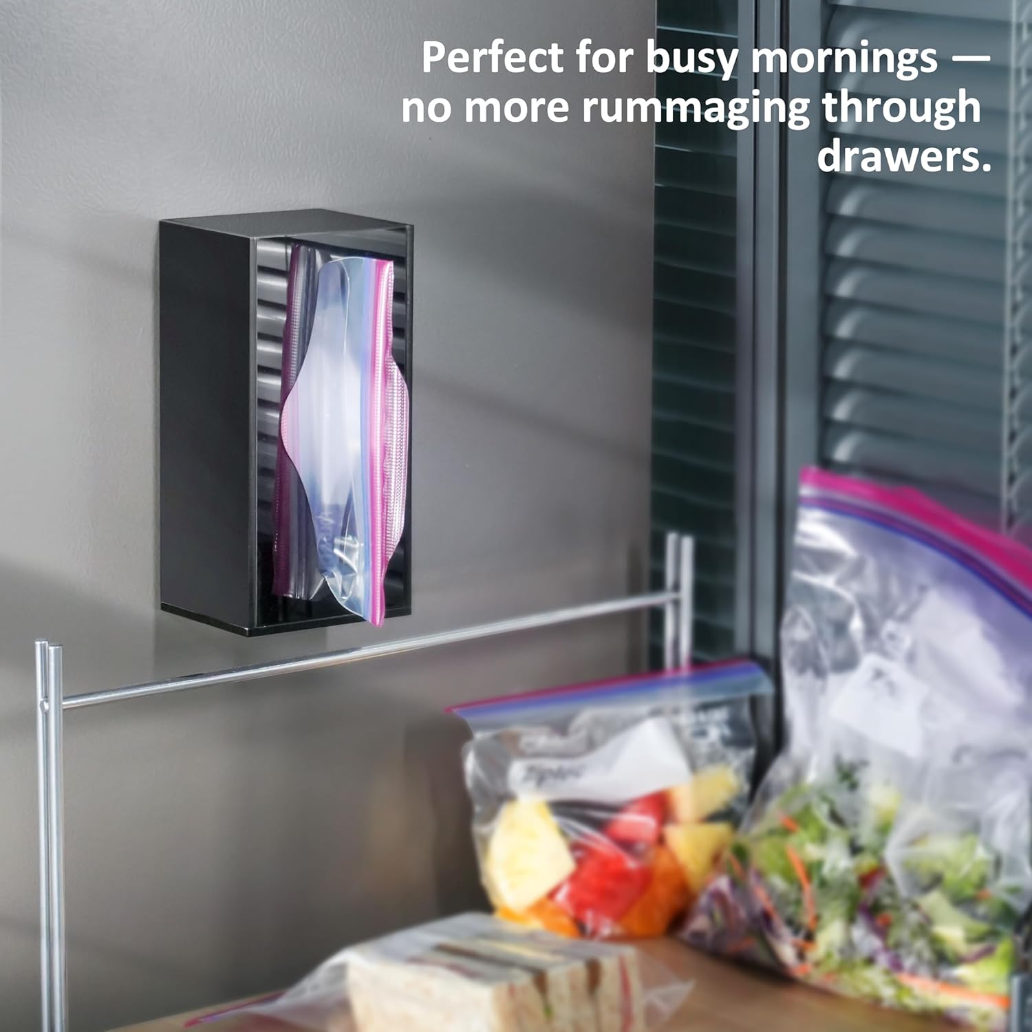 Acrylic Food Bag Storage Organizer Magnetic Fridge Attachment Compatible with Ziploc Sandwich/Snack/Grip'n Seal Quart/1 Gallon, Dispenser for Ziploc Bags, Kitchen Organization, 2 Packs