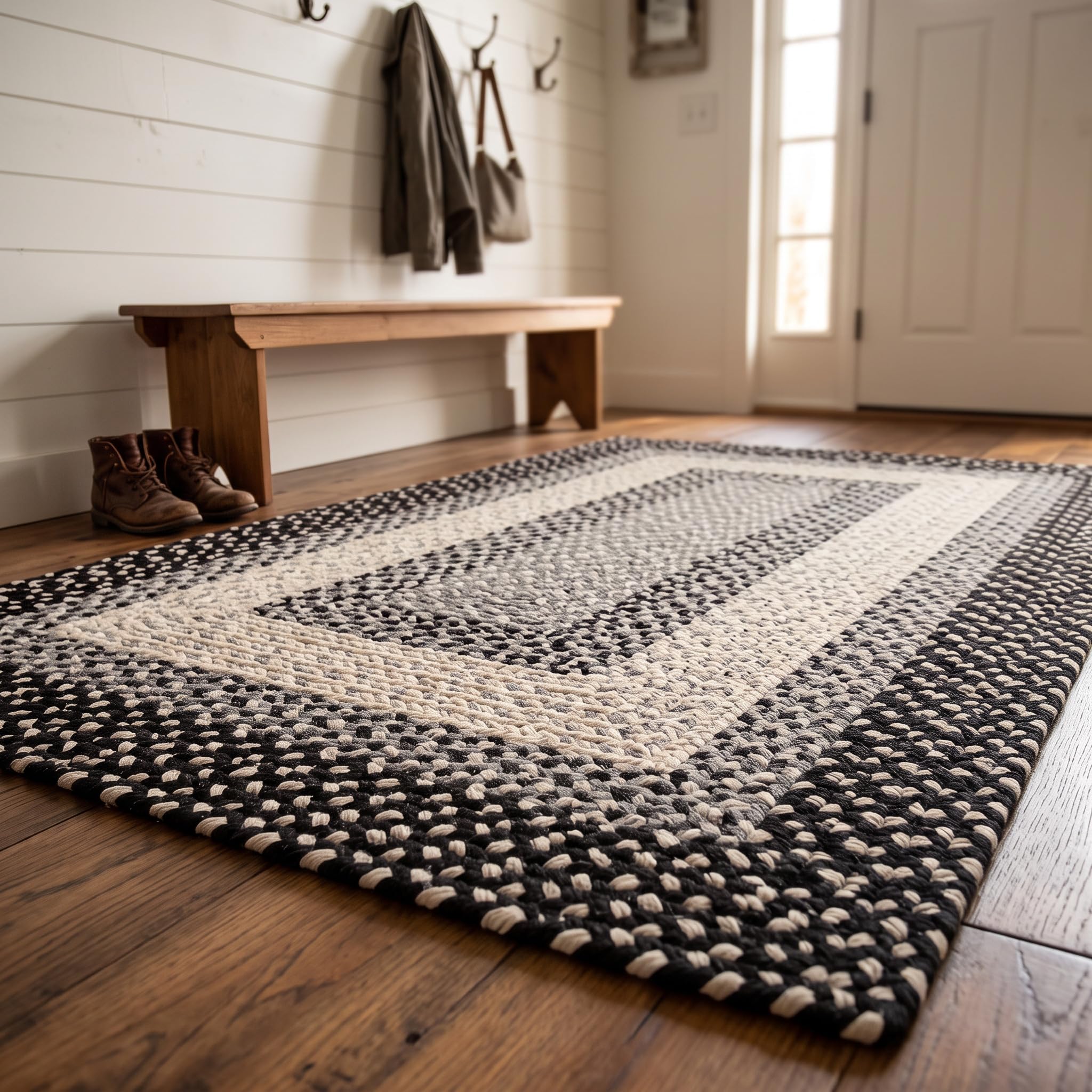 Photo 1 of ***STOCK PHOTO FOR REFERENCE ONLY***SIZE UNKOWN***'
Super Area RugsFarmhouse Braided Rug - Natural Soft Cotton Carpet for Living Room - Primitive Country Woven Rug - Black/Gray/Ivory