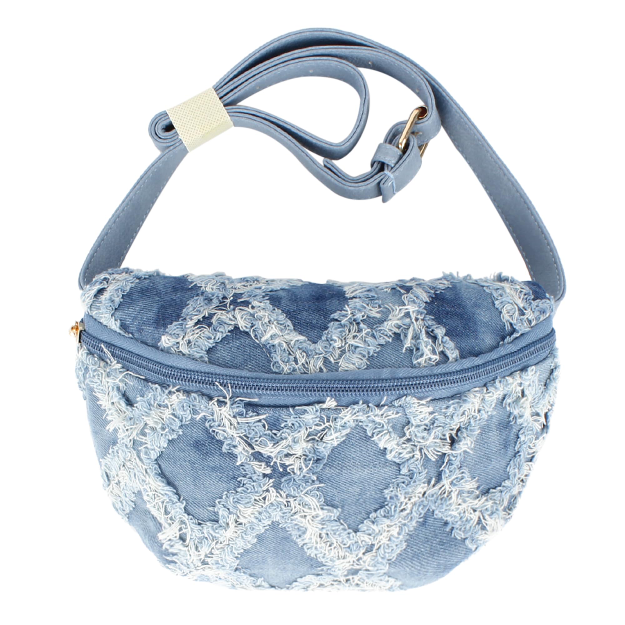 HyuyikuwolUnisex Denim Waist Bag Fanny Pack Shoulder Crossbody Bag Quilted Distressed Satchel Purse