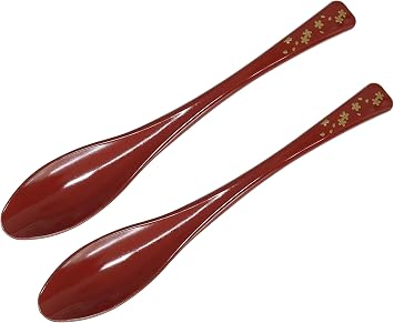 Wagasumi Lacquer H-60-19 Dishwasher Safe Irrigation Spoon, Red Gold Flower 2-Piece Set