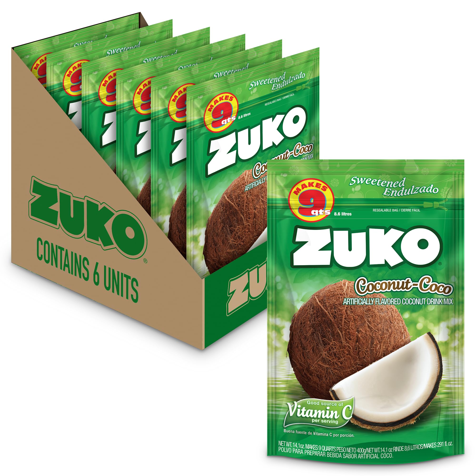 Amazon.com: Zuko Coconut Powdered Drink Mix Family Pack, No Added