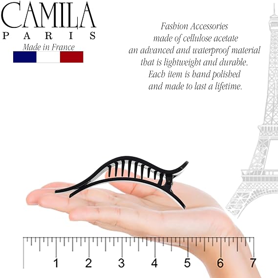 Camila Paris CP922B French Flat Hair Clips for Women, 3.75 Inch Duckbill Alligator Hair Clip, Girl Flat Claw Clips Styling Accessories for Women, Strong Non Slip Grip Jaw Clip, Made in France