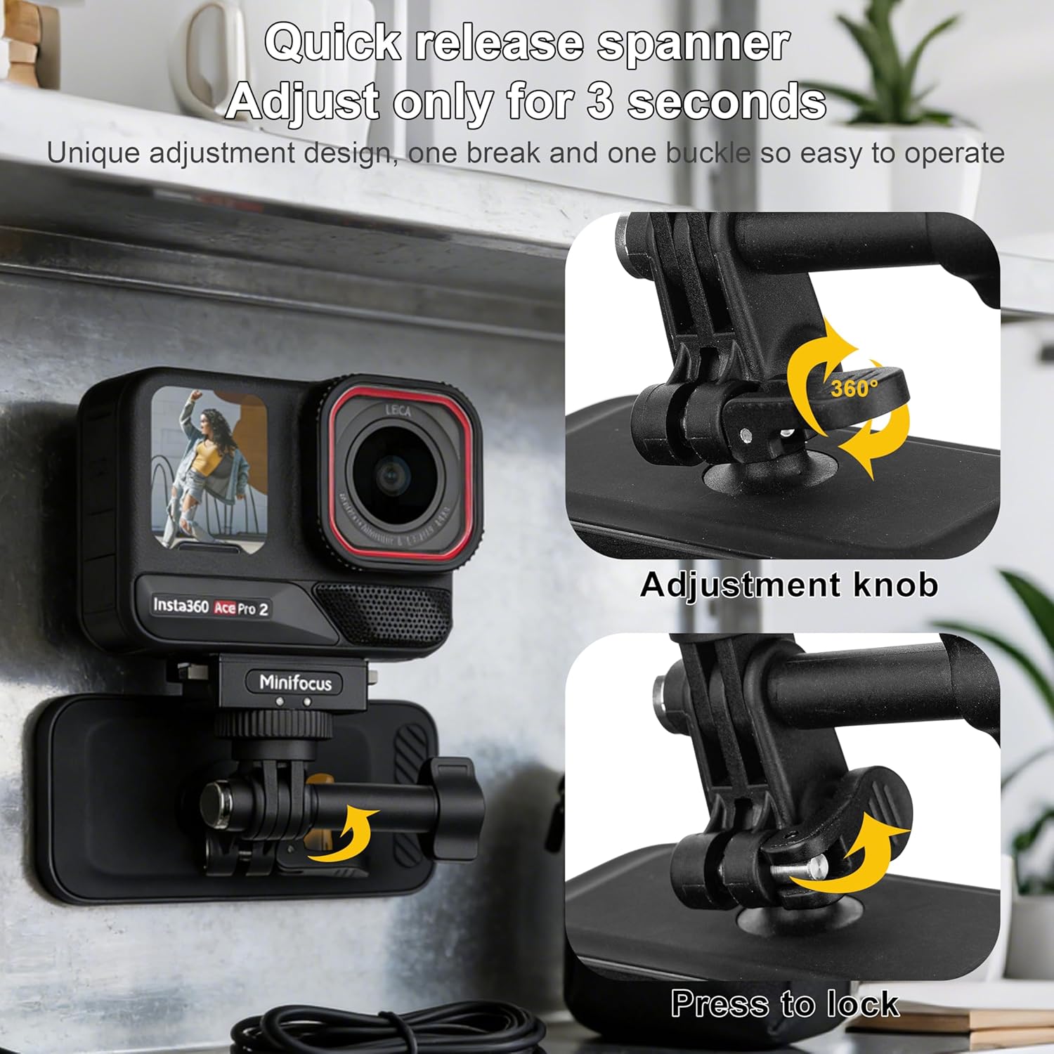 MINIFOCUS Magnetic Backpack Mount Clip, Universal 360° Swivel Action Camera Clip for Go Pro DJI Osmo Insta360 AKASO Action Cameras