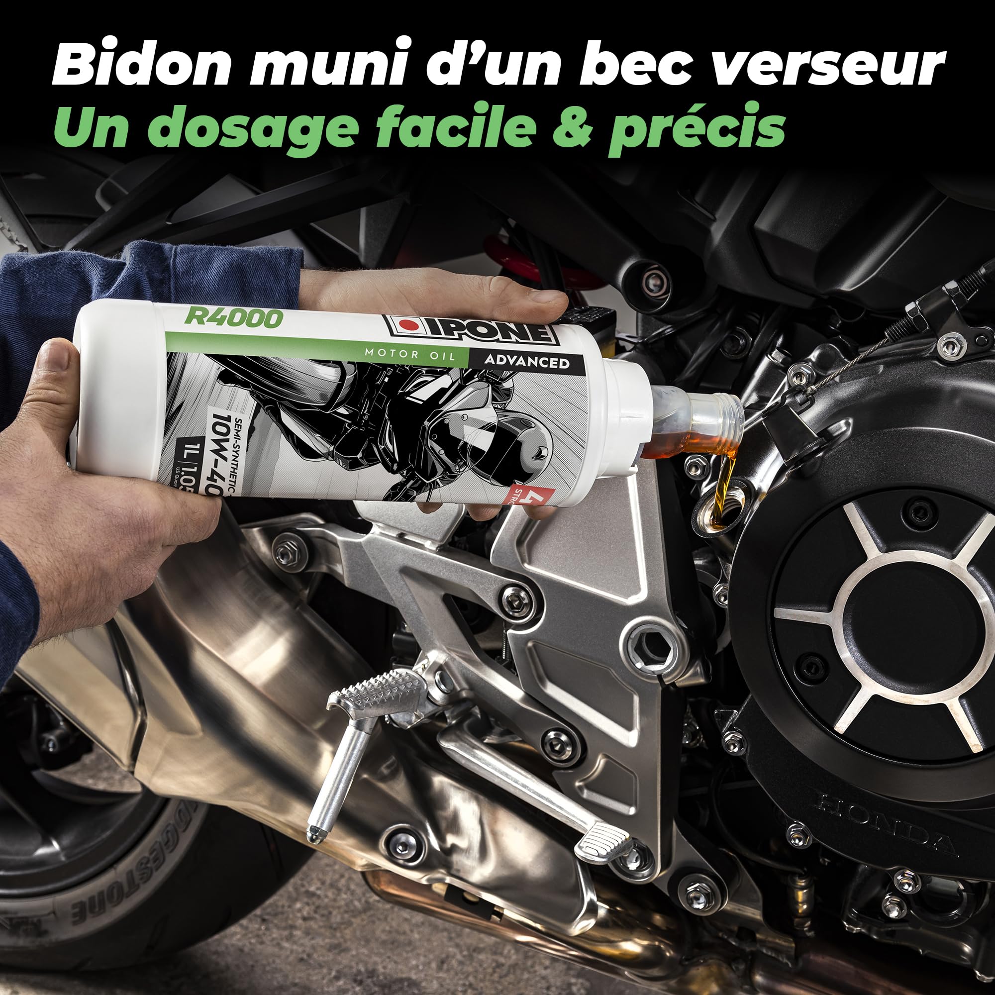 IPONE – Huile Moteur Moto 4 Temps 10W40 R4000 – Bidon 2 Litres - Semi-Synthétique+ - Gamme Advanced - Protection durable du moteur - Durée de vie de l'huile prolongée - Propreté du moteur garantie