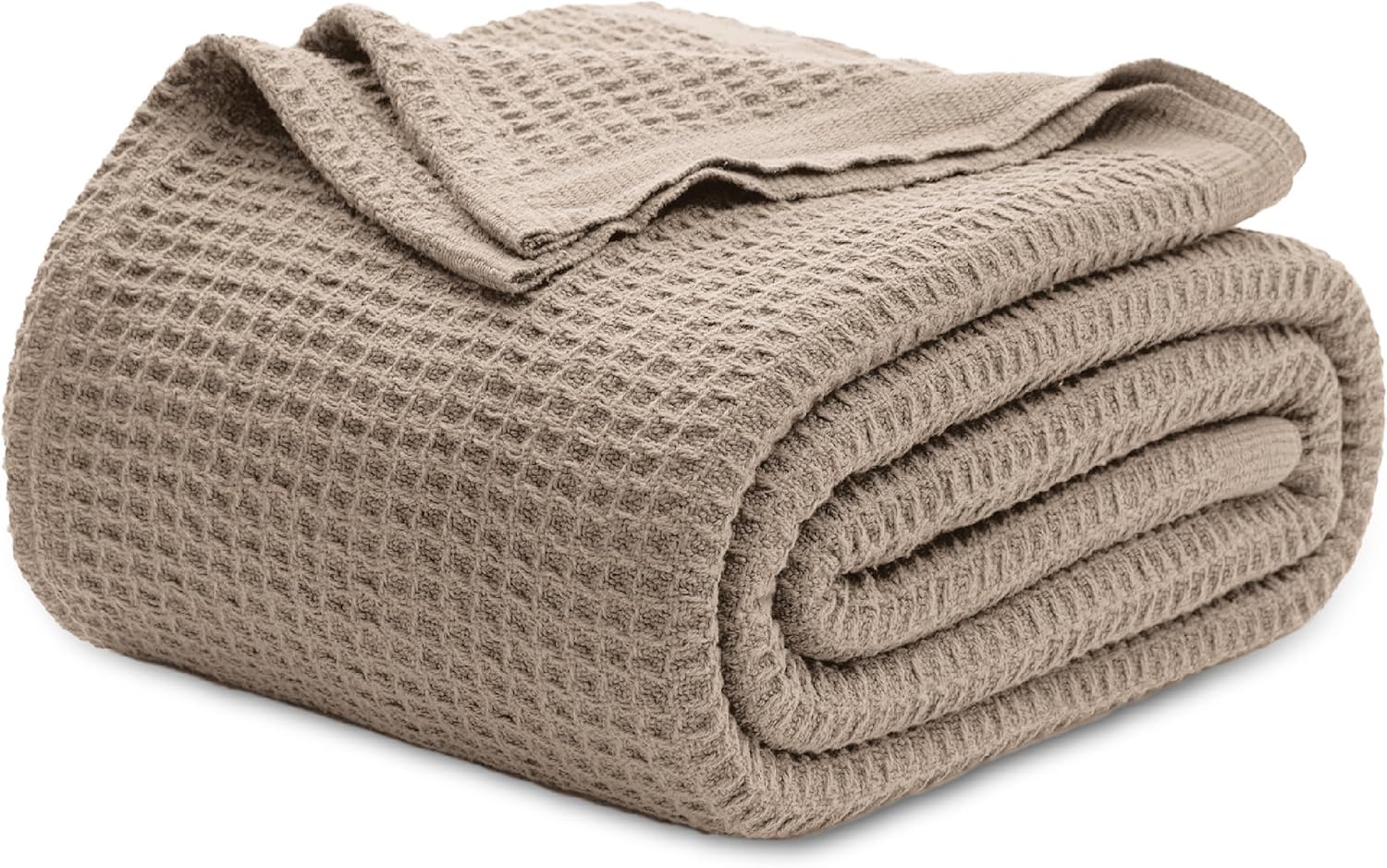 Bedsure Gentlesoft 100% Cotton Blanket Queen Size for Bed - Breathable and Soft, Thick Cozy Waffle Weave Christmas Blanket Gift for Women, Taupe, 90x90 Inches 02 - Taupe Queen (90" x 90")