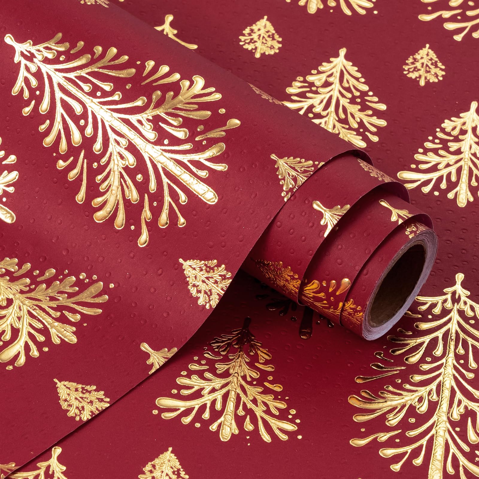 RUSPEPA 3D Weihnachtsgeschenkpapier - Gold-Weiß Mit Baumdesign