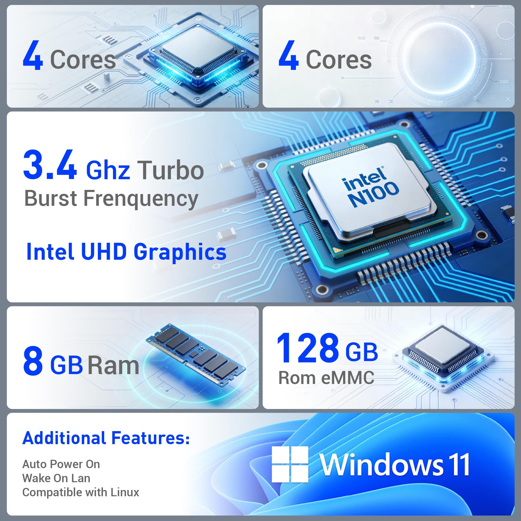 Industrie Panel PC Industriale Pannello PC 21,5 Pollici, Fanless Touchscreen Computer All in One Win11 Pro N100 8GB RAM 128GB ROM, 1920 * 1080 IPS, 2xUSB3,0, 2xUSB2,0, 2xLAN, Type-C, HDMI