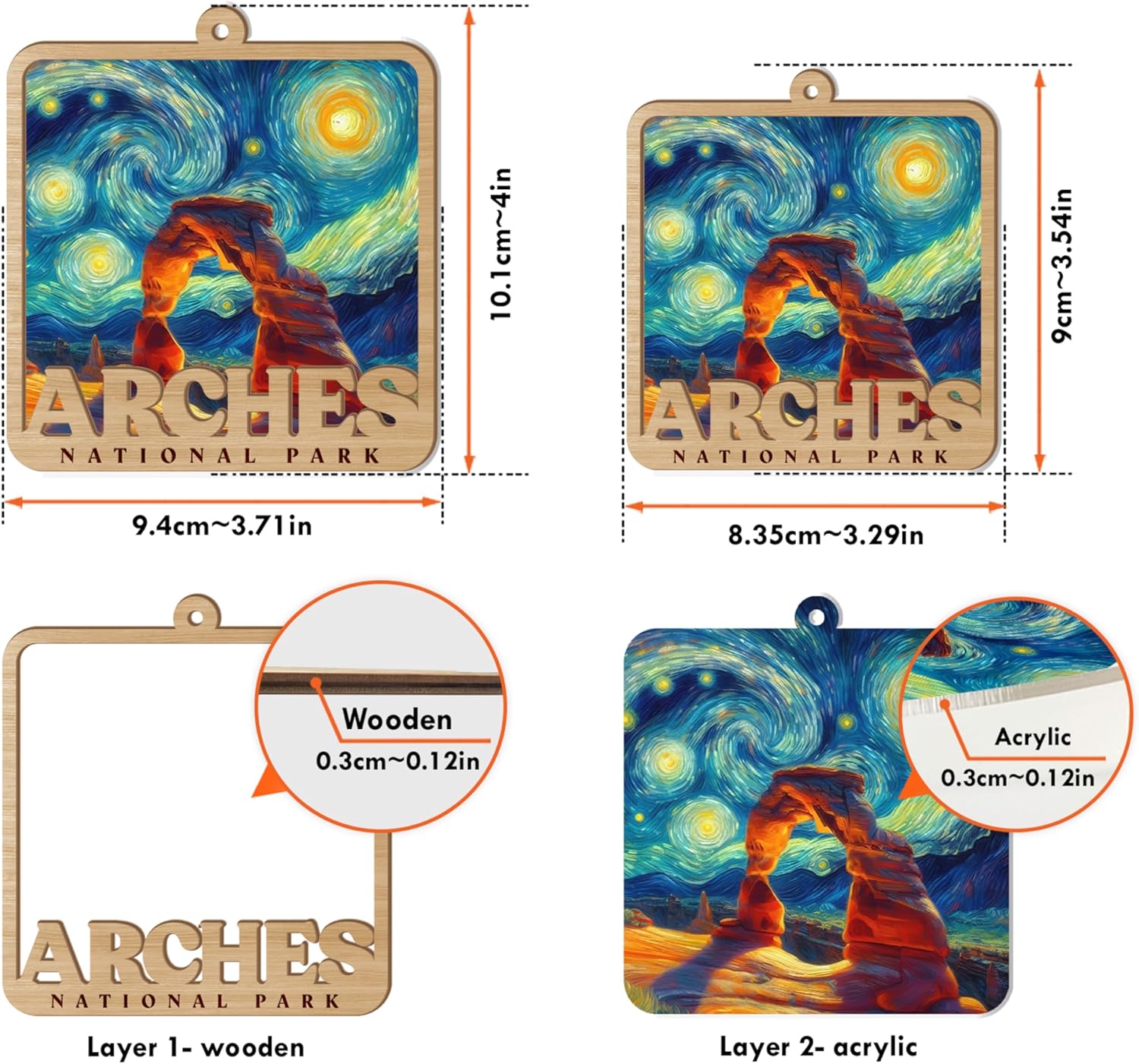 Arches National Park Suncatcher Ornament, Delicate Arch Decor, Handcrafted 2-Layer Wood and Acrylic Laser Cut Ornament, Utah Gift (8x8 in)