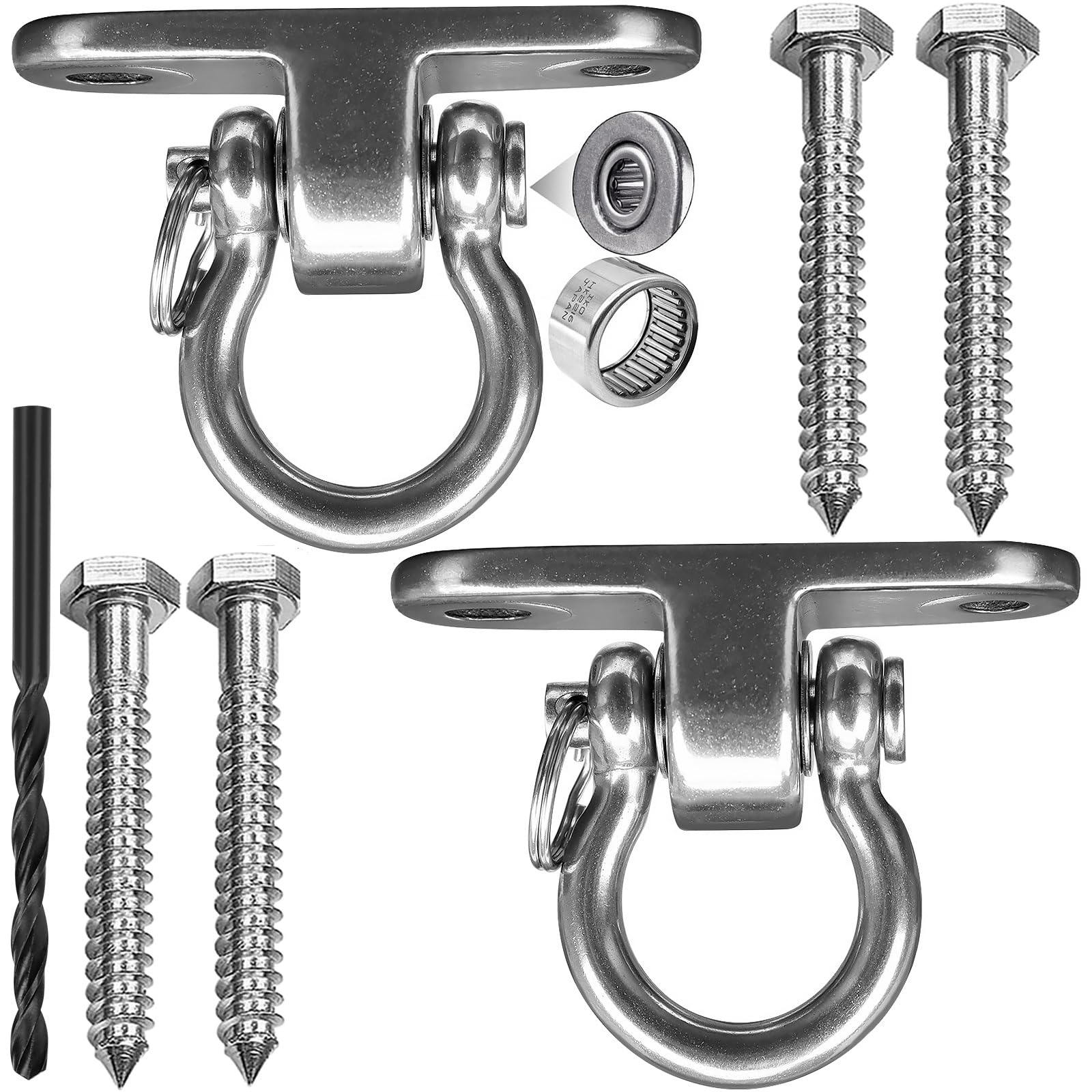 2er Silent Bearing Schaukel Haken,180° Schwerer Edelstahl-Schwingzubehör mit Einer Tragfähigkeit von 675 kg für drinnen und draußen Hängematte Hängesessel Hängeseil-Trainer Yoga Sandsack
