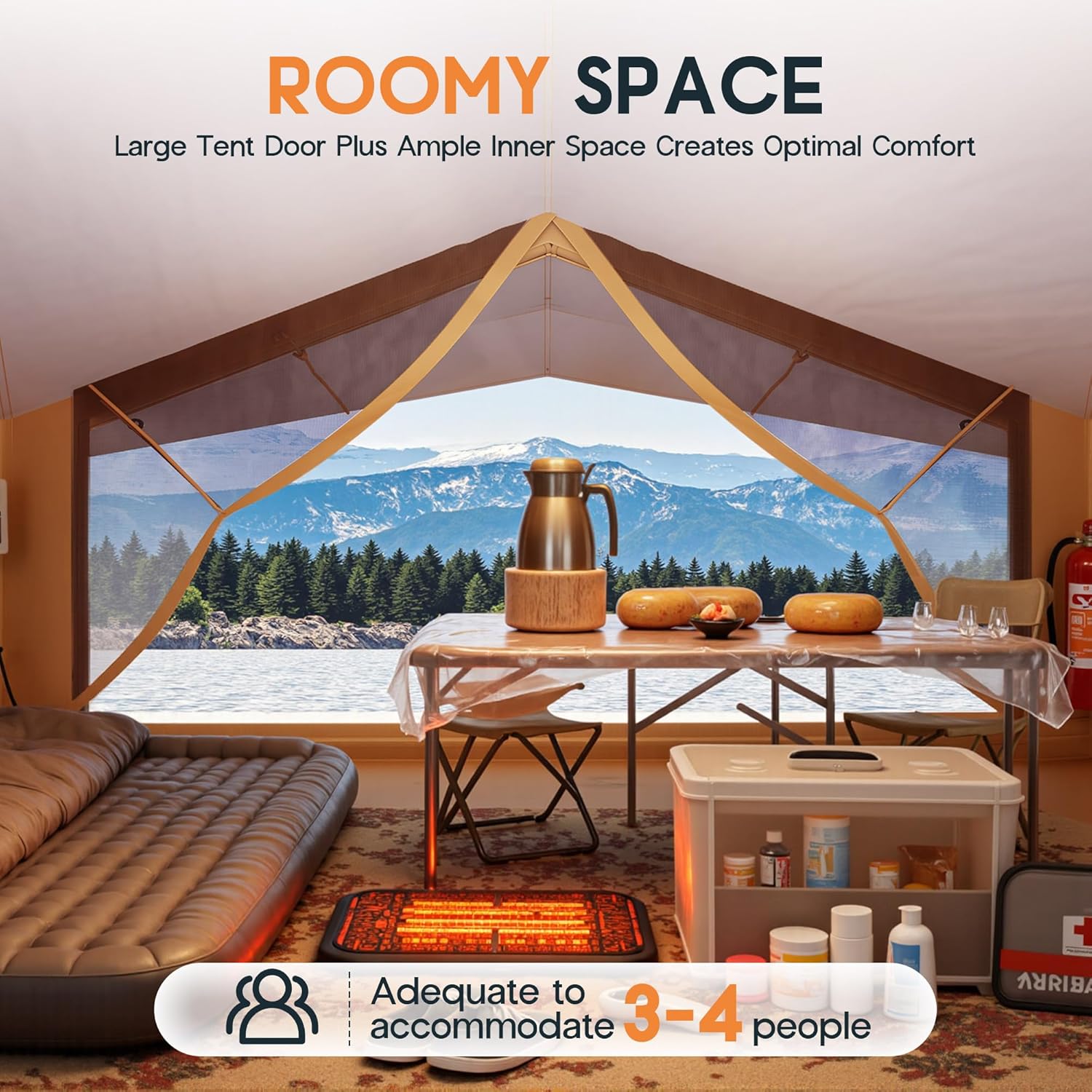 SPECRAFT Canvas Bell Yurt Tents & Inflatable Tent for Camping, Waterproof Glamping Tent with Stove Jack, Breathable Mesh, Snowproofing Spacious 4-Season Family Shelter for Outdoor, Camping, Parties