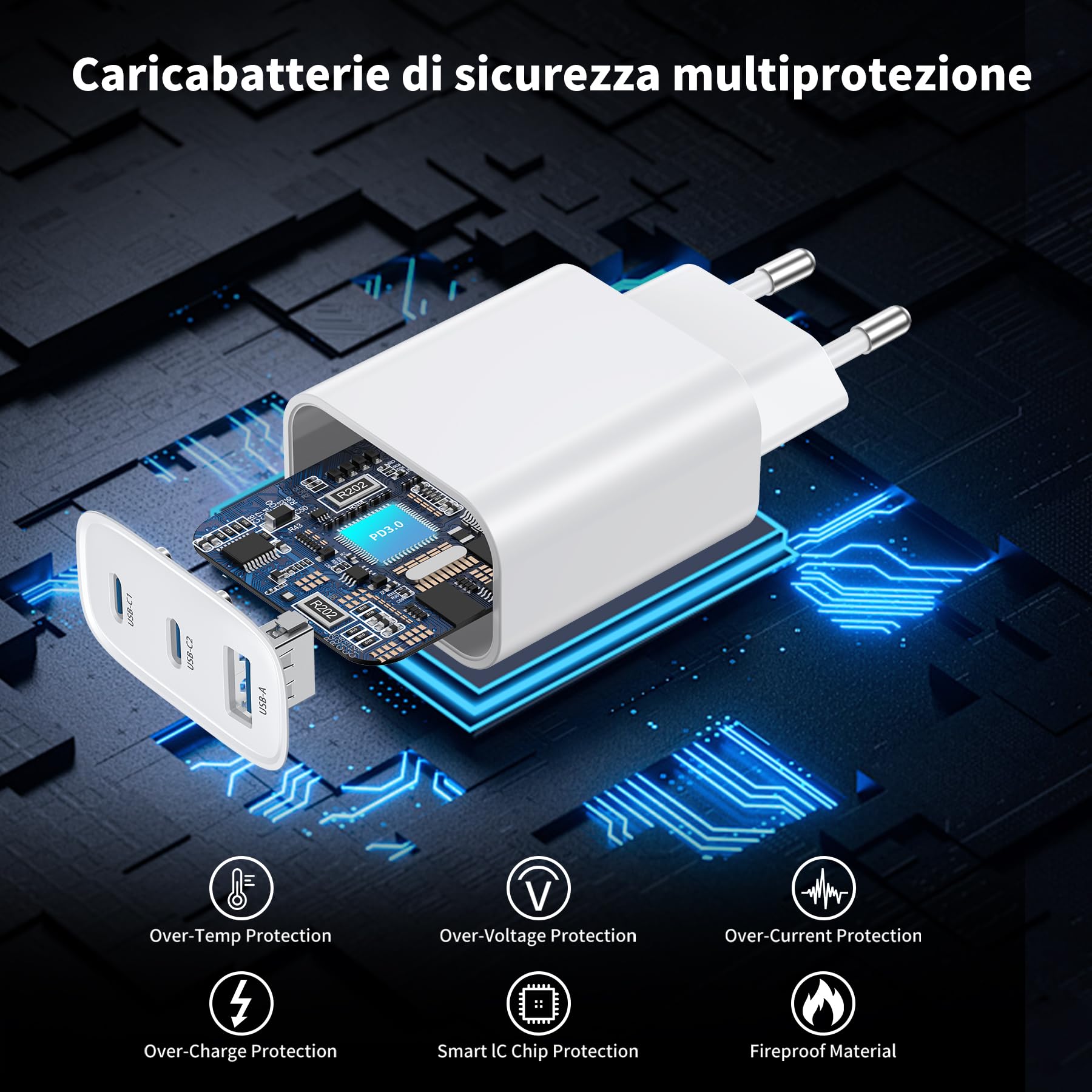 Ładowarka USB C 40 W 3-portowa ładowarka USBC typu c szybkie ładowanie multiple charger dla iPhone 16 15 14 13 12 11 Pro MAX XR XS 8 7, iPad, Samsung, tablet