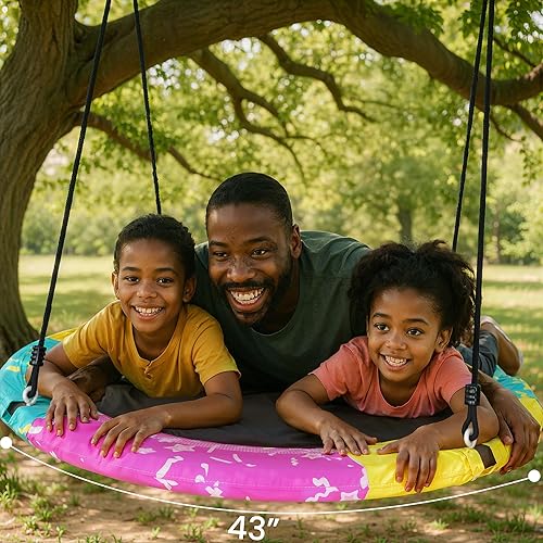 Miniatura 4 de Columpio de árbol para niños y adultos, juego de columpio de platillo aprobado por ASTM con capacidad de peso de 900 libras, tapete impermeable y