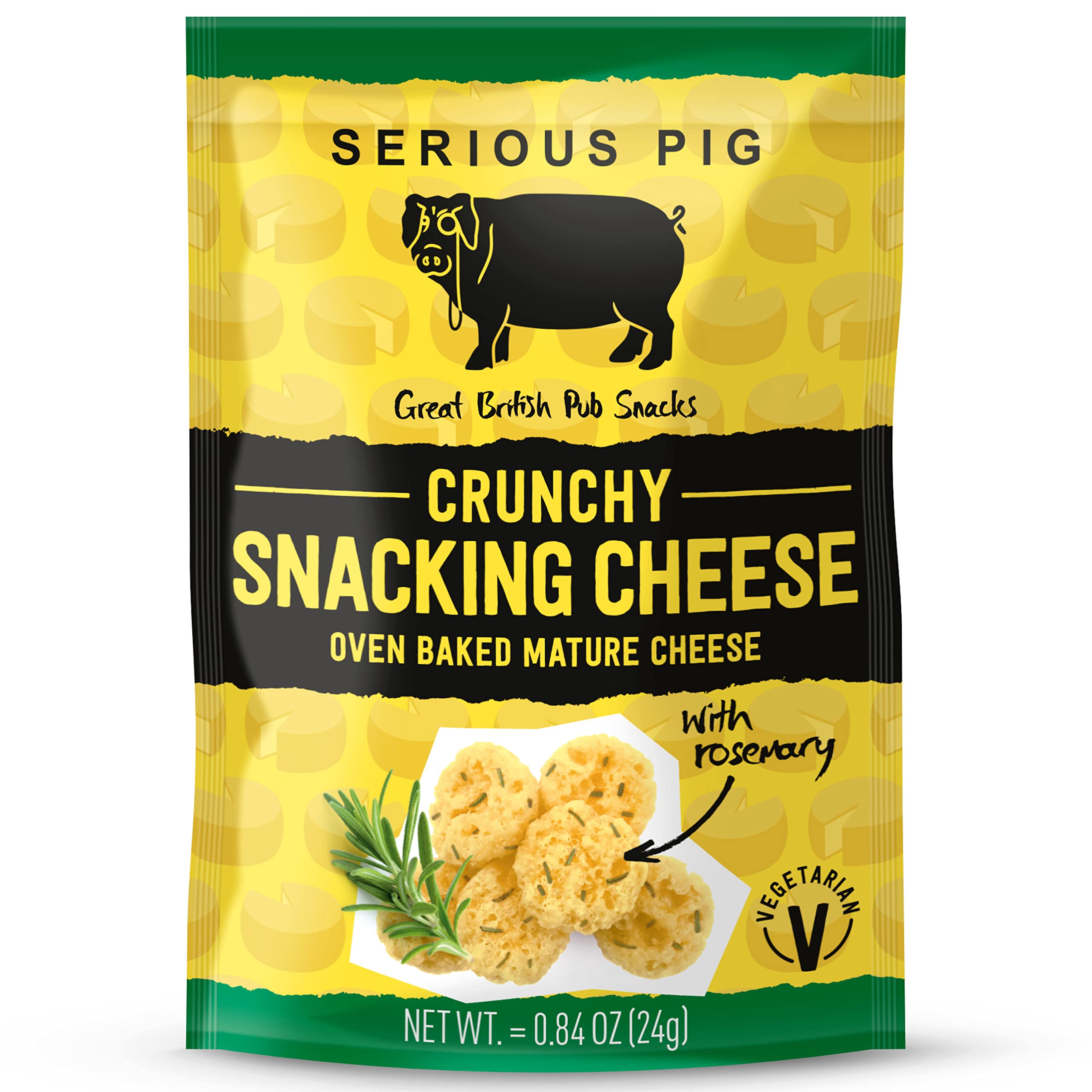 SERIOUS PIG - Crunchy Snacking Cheese Snacks, High Protein, Low Carb, Keto Friendly, Gluten Free, Vegetarian, Pub Snacks, Made from 100% Real Italian Cheese (Rosemary) (12x0.84oz)