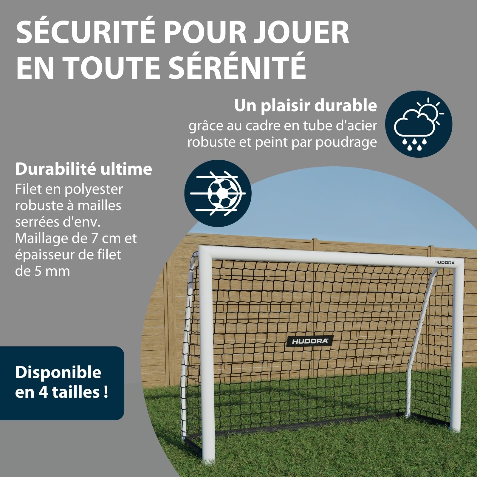 HUDORA But de Football Advanced 120/180/240/300 I pour Enfants/Adolescents & Adultes I But de Football pour Jardin I Résistant aux Intempéries & Stable avec Un Filet à Mailles Serrées