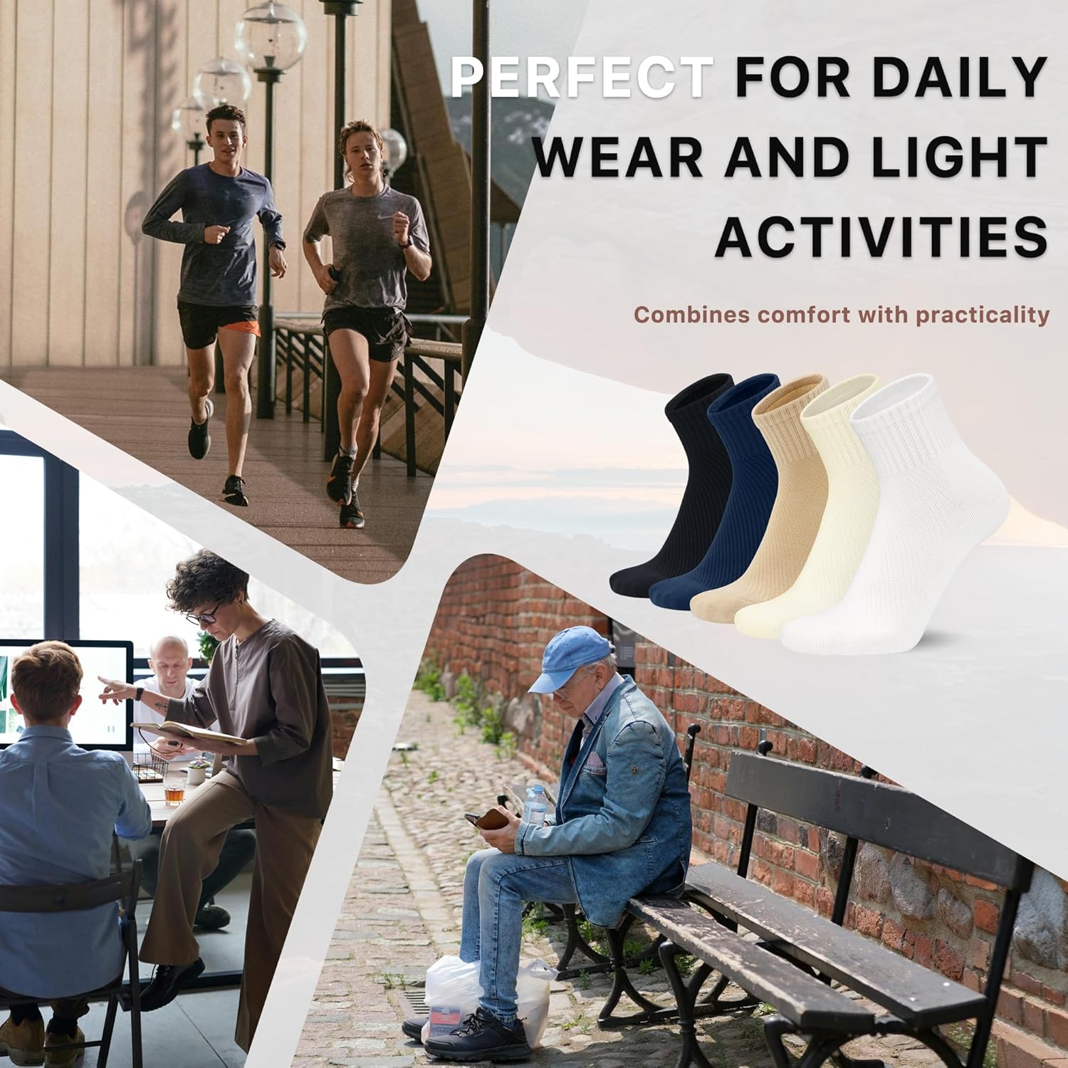 SERISIMPLE Men’s Bamboo Viscose Ankle Quarter Thin Socks Breathable Soft Summer Mesh Design, Anti-Odor Casual Dress 5 Pairs - Image 6