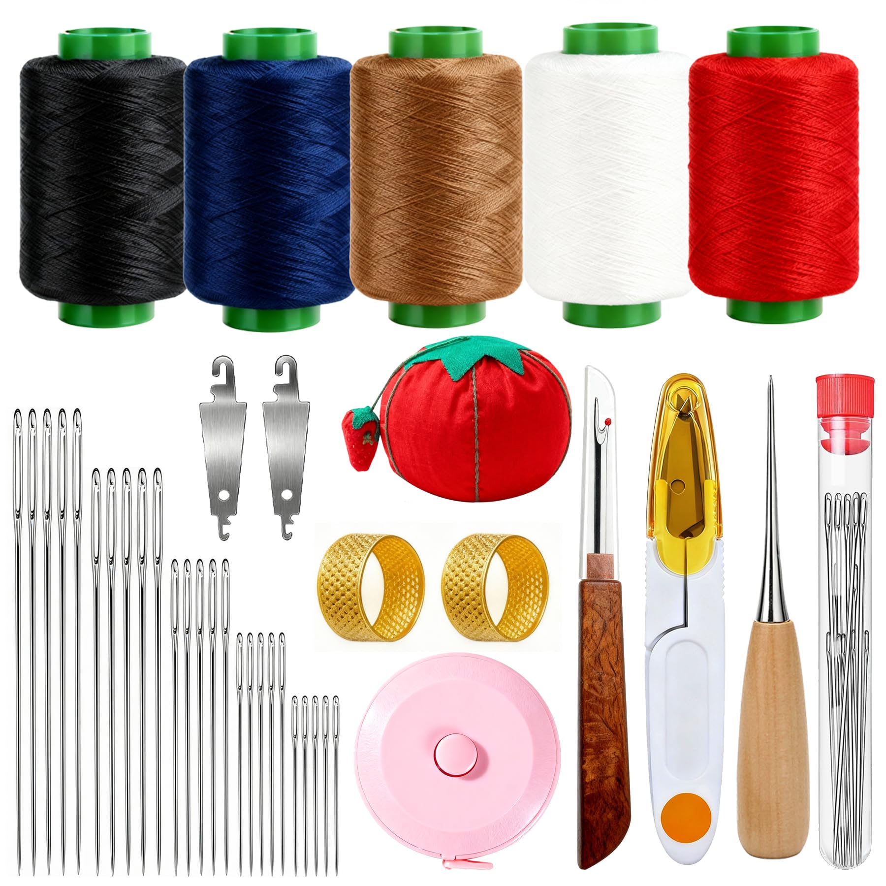 39 Piece Sewing Kit – Portable Big Eye Steel Hand Sewing Needles Set for Beginners & Everyday Use – DIY Craft Set with Threads, Thimble & Seam Ripper (39 PCS)