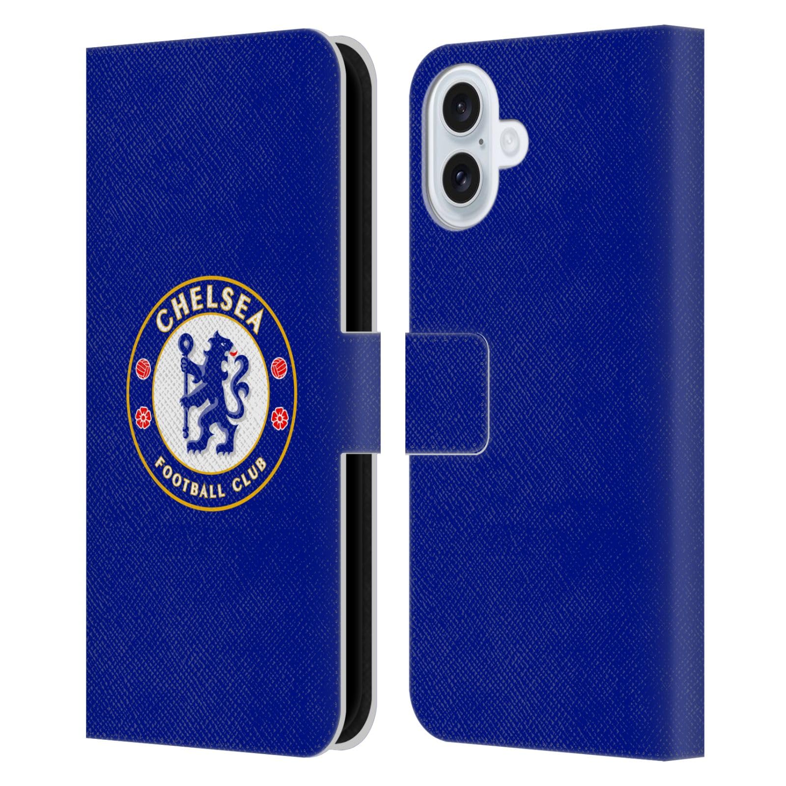 Head Case Designs Officially Licensed Chelsea Football Club Plain Blue Crest Leather Flip Case Compatible With Apple iPhone 16 Plus โ image 1