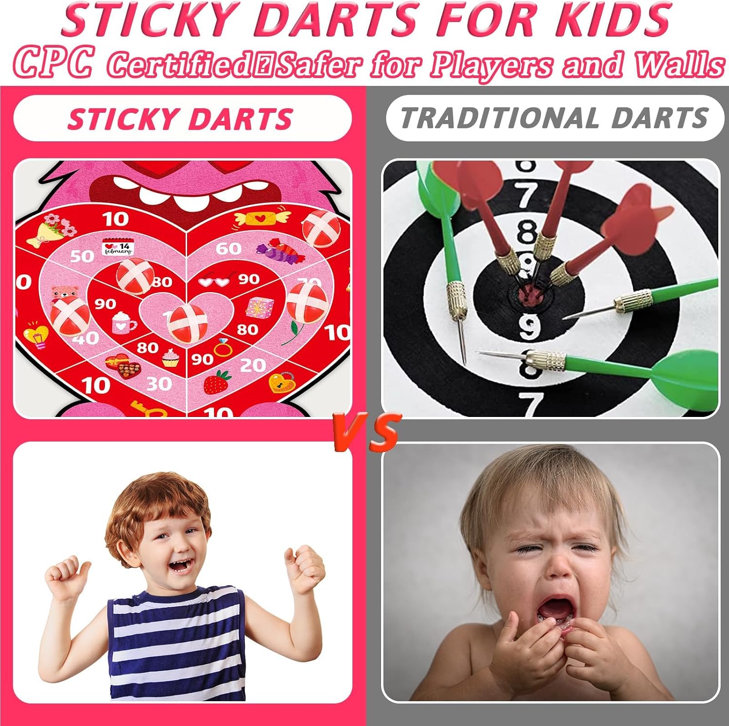 chiazllta 2Pcs Valentine's Day Dart Board Sticky Balls Toys Games Cartoon Monster Darts with 6 Sticky Balls Valentines Dart Board Game for Kids Indoor Outdoor Sports Classroom Gifts Party Games