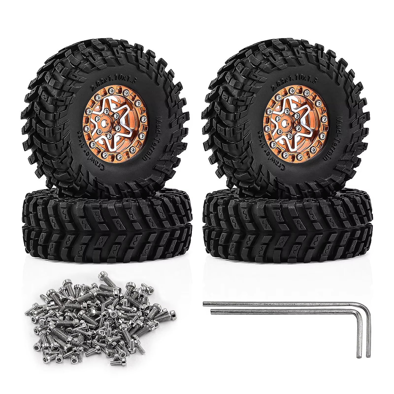 Pneumatici Ruote Beadlock Per Axial Per SCX24 Per FCX24 1/24 | Aggiornamento RC Car Set Ruote Lega Leggera e Pneumatici per Mini Crawlers con Trazione Affidabile(Brown)