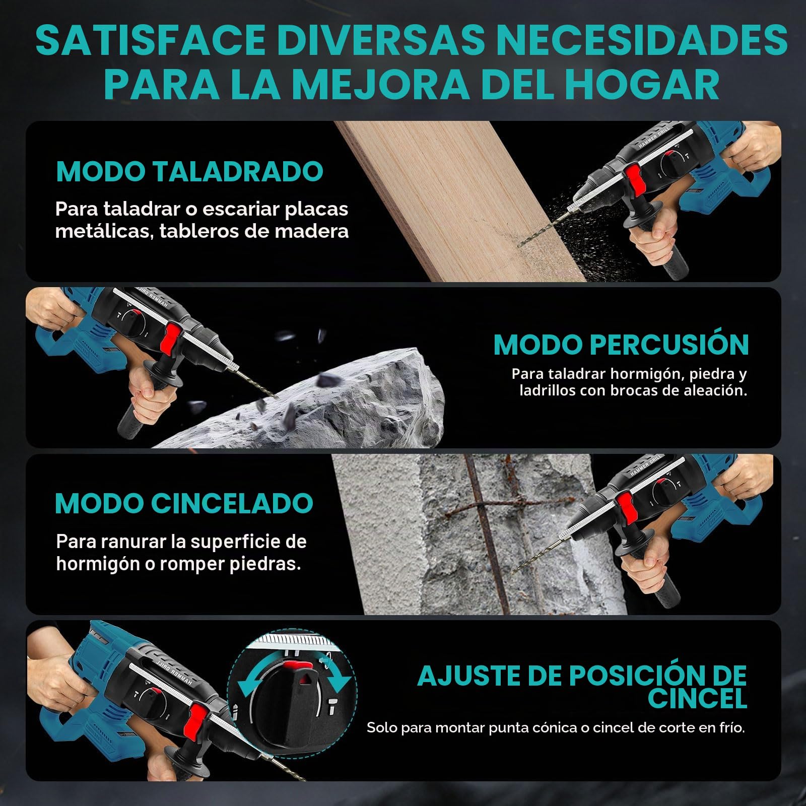 Taladro de martillo giratorio inalámbrico 18 V/21 V, taladro SDS-Plus sin escobillas, 650 W