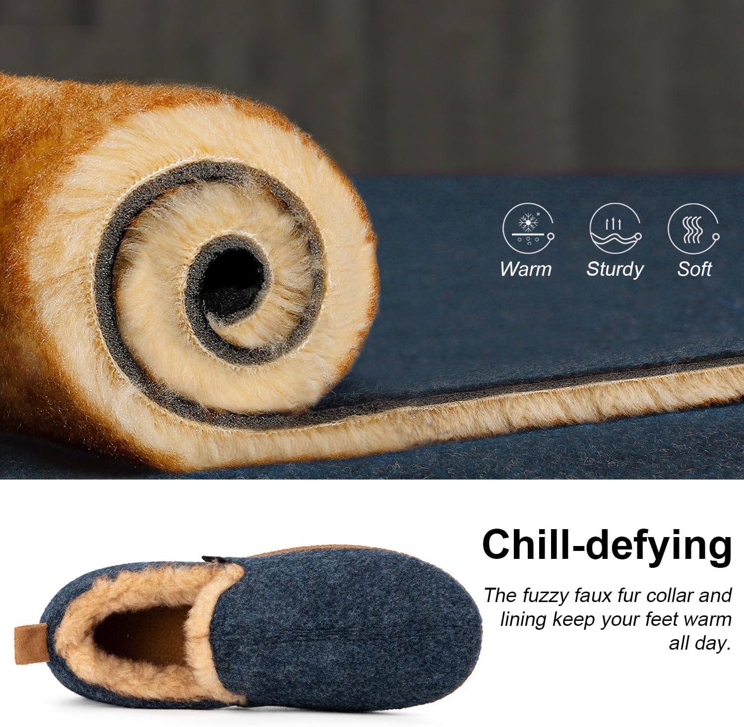 LongBay Women's Felt Bootie Slippers Warm Cozy Memory Foam House Shoes with Polar Fleece Lining Non Slip Indoor Outdoor - Image 4