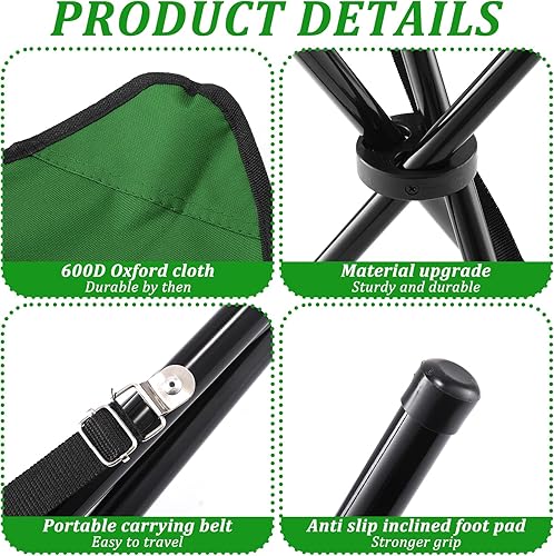 Miniatura 4 de Taburete plegable para acampar, asiento de trípode portátil para viajes al aire libre, sillas de camping plegables verdes para camping, fiesta,
