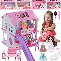 MOLINGXUAN Cute Dollhouse Toy with Lights, Slides & Furniture - Dual-Sided Miniature House for Kids & Collectors