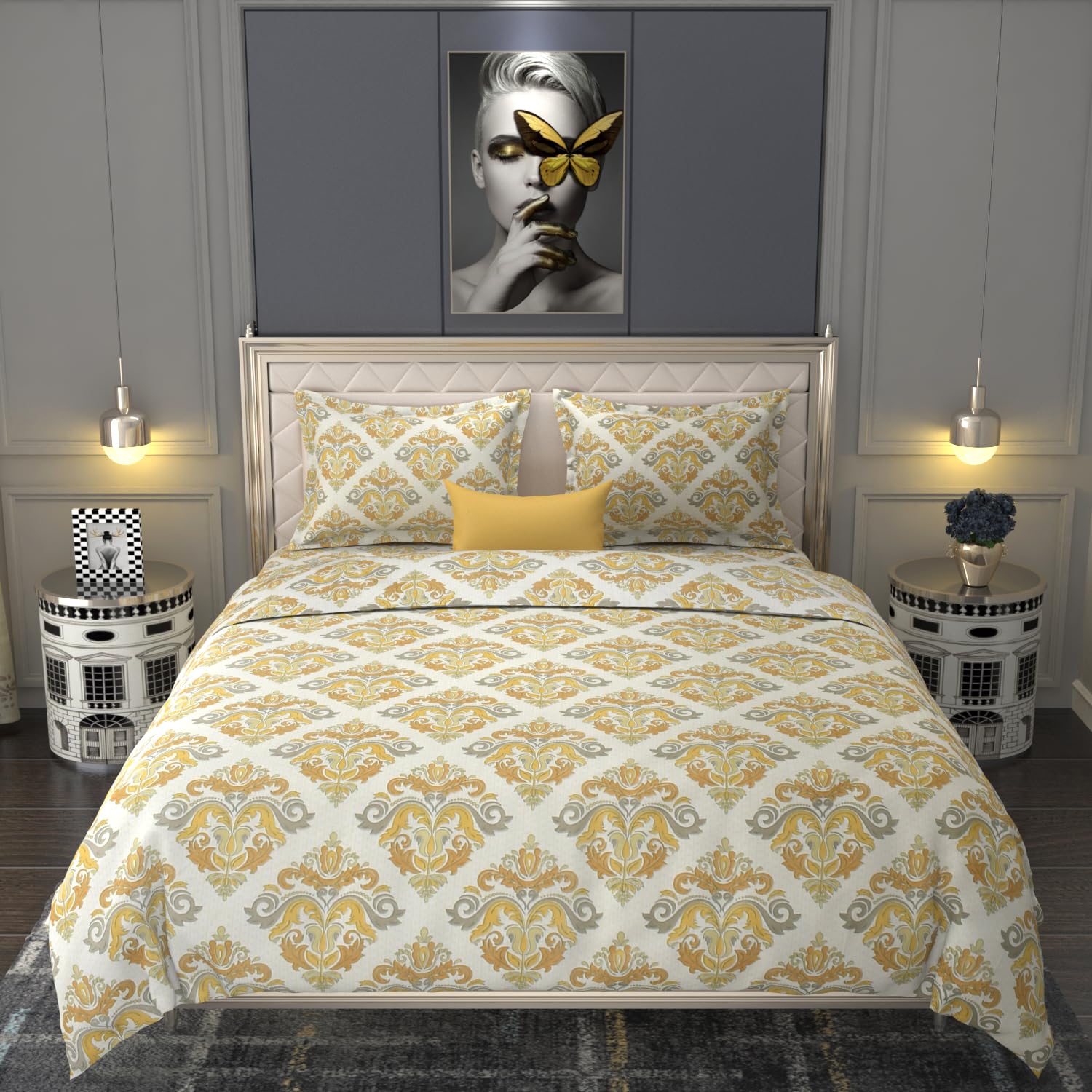 TIB Glace Cotton King Size Bedsheet with 2 Pillow Covers,Bedsheet for Double Bed,90X100 Inches| 140 GSM, Abstract Beige, Pack of 3