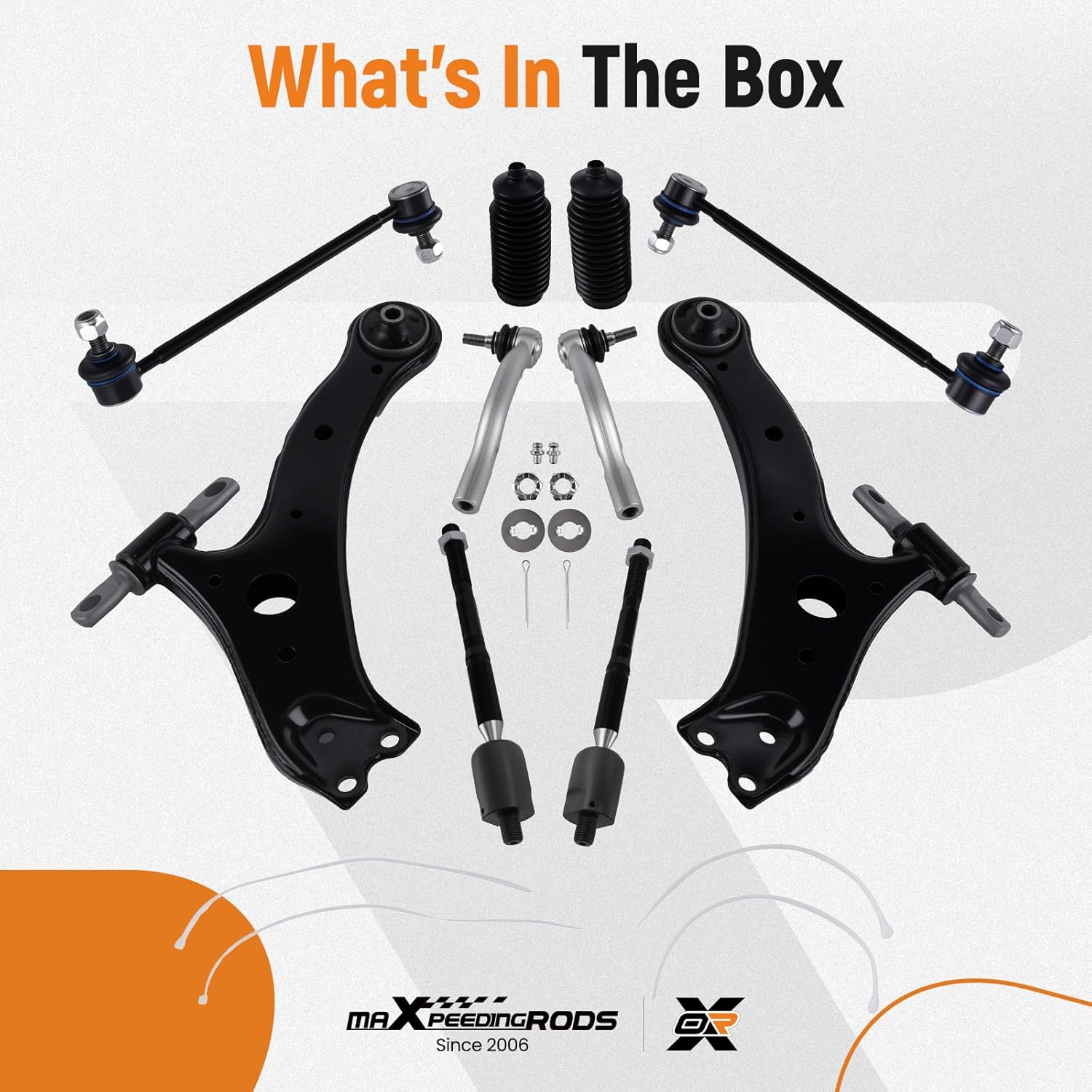 maXpeedingrods 12Pcs Suspension Kit for Toyota Camry Solara Lexus ES330 2004-2006, 2 Front Lower Control Arms, 4 Sway Bar Links, 4 Inner & Outer Tie Rod, 2 Boots, K620333 K620334