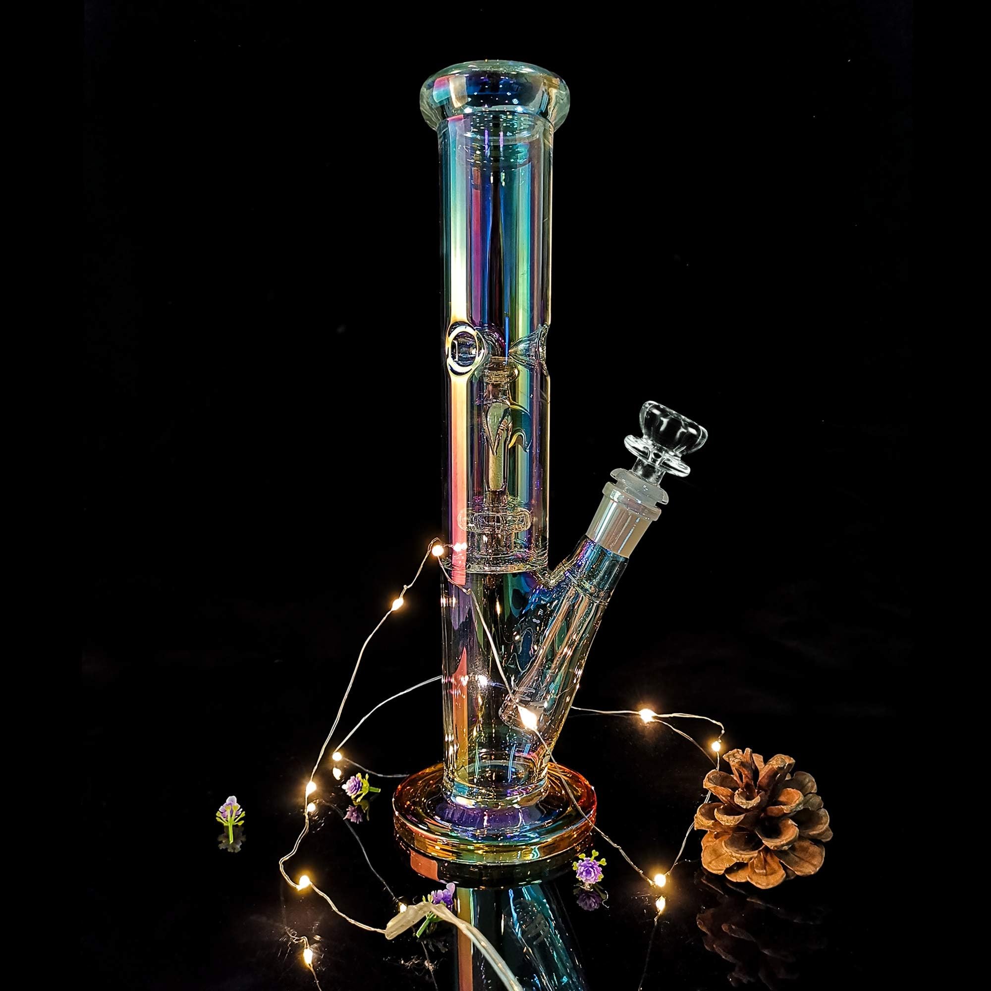 REANICE Bong Glass Water Pipe Plating Downstem Bubbler 14.4mm Height 12.2in Smoking Ice Bongs