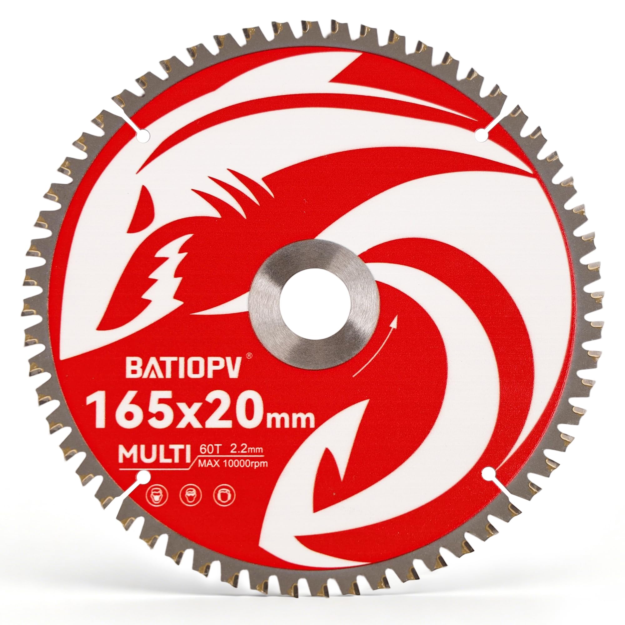 BATIOPV Circular Saw Blade 165 x 20 mm TCT – Multi Material Cutting Blade for Metal, Wood & Plastic – 60 Tooth Precision Saw Blade Compatible with Bosch, Makita, DeWalt & More