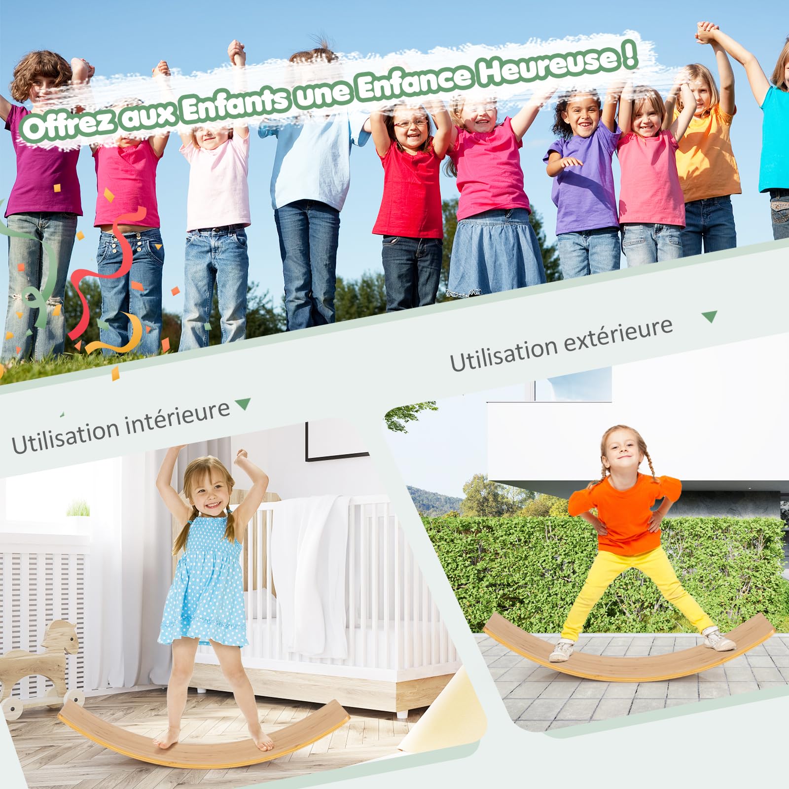 GOPLUS Arche d'équilibre Montessori Enfants Bambou 150 kg 90x30x16,5 cm