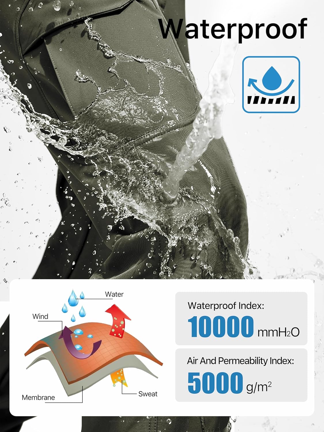 FREE SOLDIER Men's Outdoor Softshell Fleece Lined Cargo Pants Snow Ski Hiking Pants with Belt - Image 4