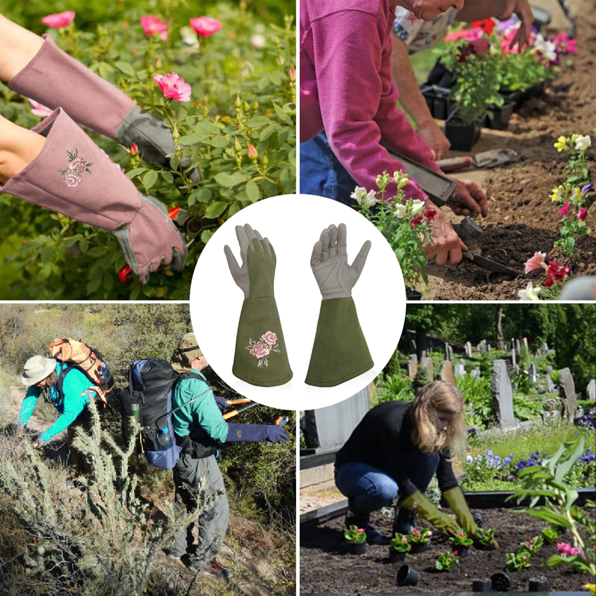 Guantes de poda bordados de rosa Guantes de jardinería