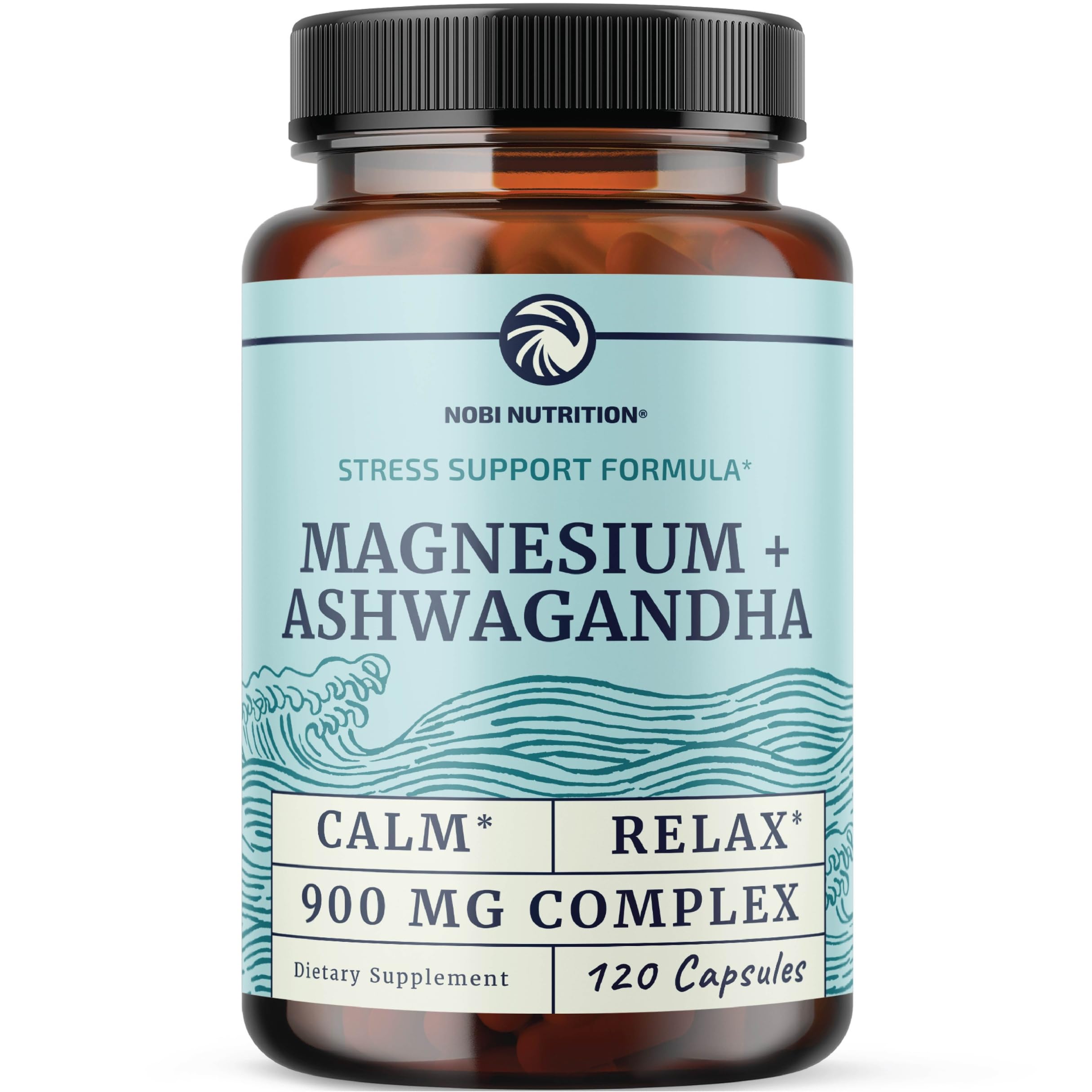 Magnesium Ashwagandha | Calming Magnesium Supplement for Adults | Relax, Rest, Calm Mood & Sleep Support | Mag Citrate & Oxide 400 mg + Ashwagandha 500 mg | Muscle Health & Stress Relief | 120 Ct