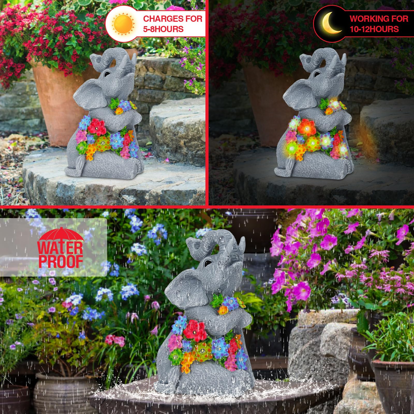 RICHIE Elephant Solar Garden Ornaments Outdoor Indoor Decor, Waterproof Garden Statue Figurine Sculpture - Image 3