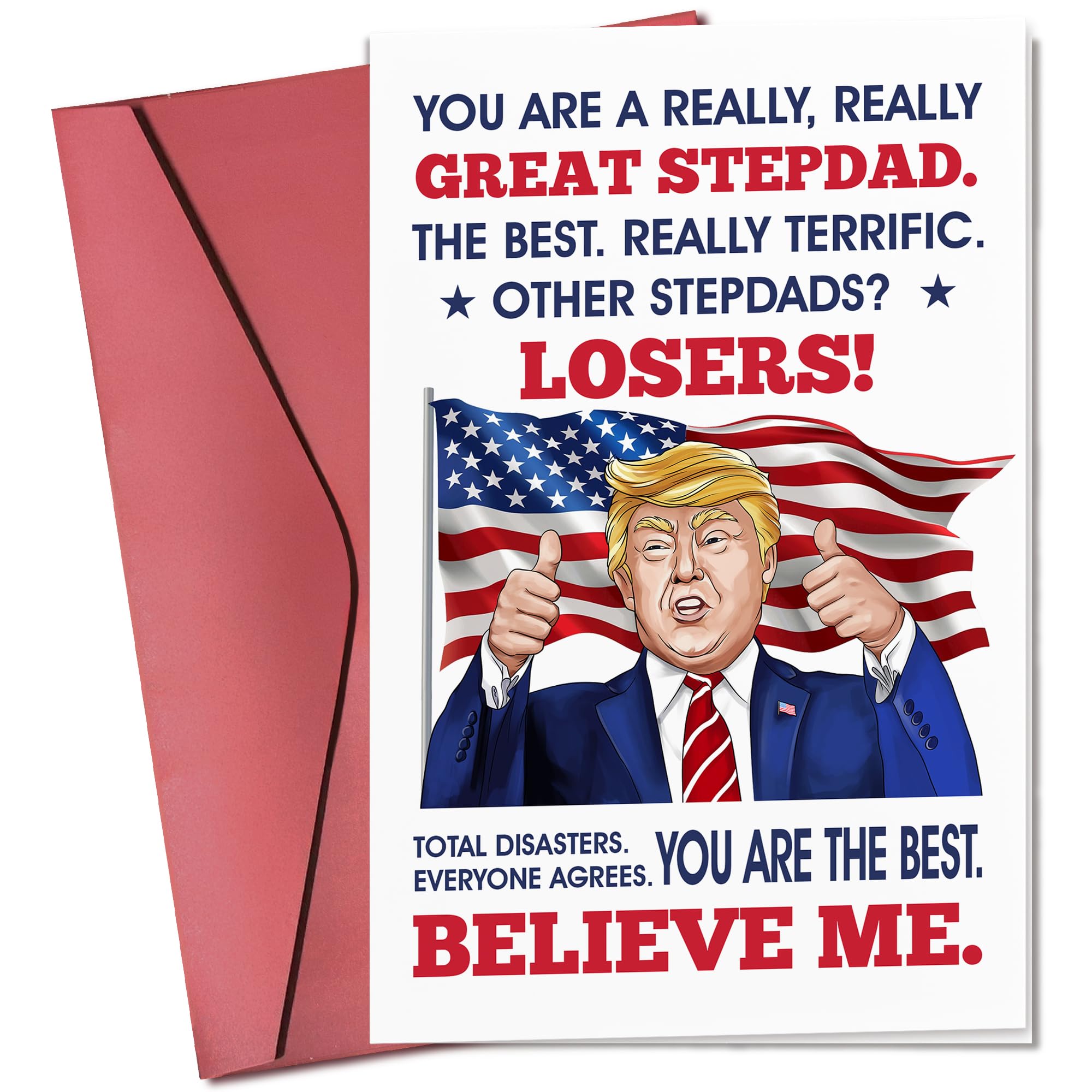 Pawzity Step Dad Fathers Day Card - Happy Fathers Day Cards for Bonus Step Dad, Stepfather from Stepdaughter Stepson - Funny Cards for Stepdad