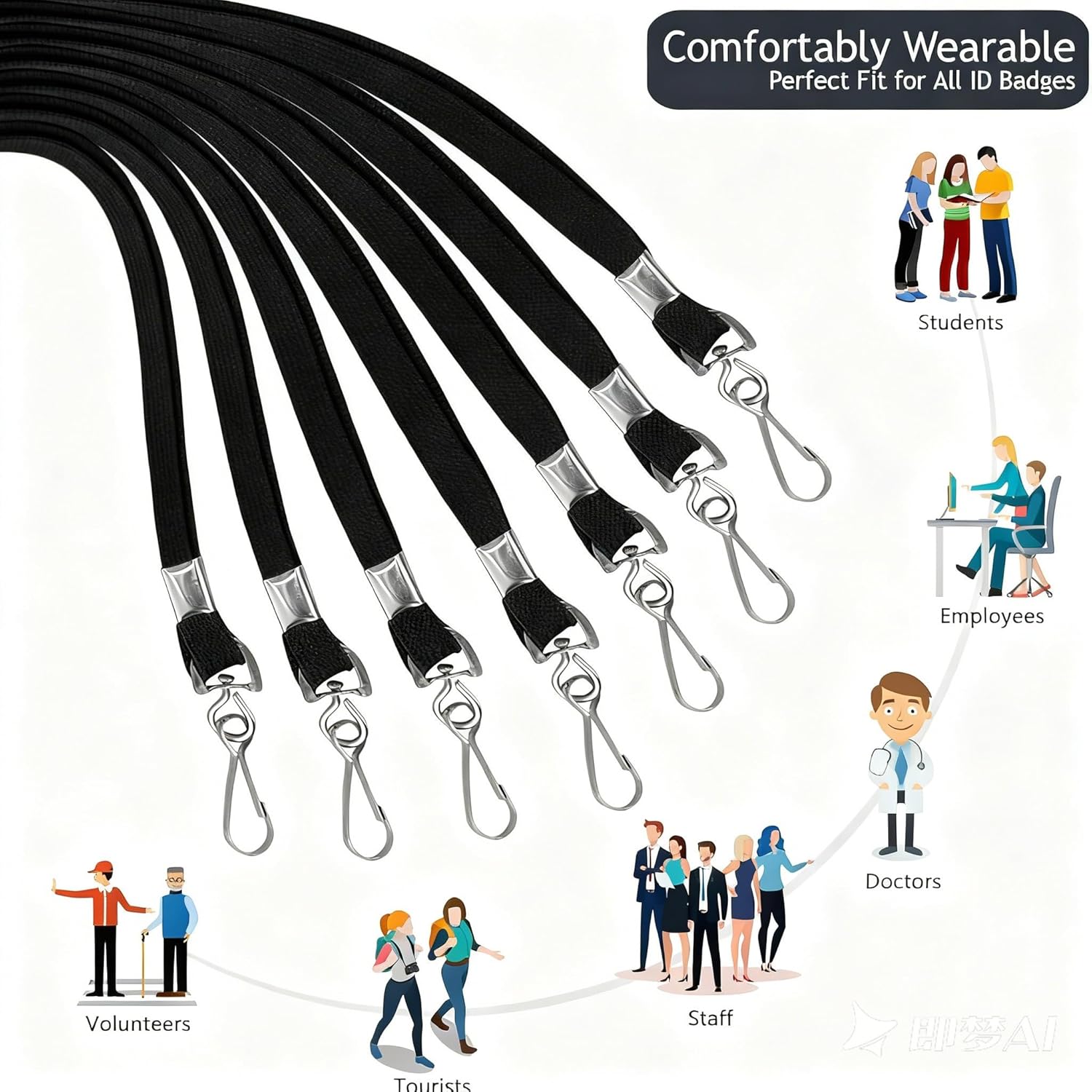 50 Pack 36" Flat Lanyards Bulk Black Lanyard for ID Name Badge Holder Neck Lanyard with Swivel J-Hook Comfortable Neck Straps （BLACK 50 PCS）
