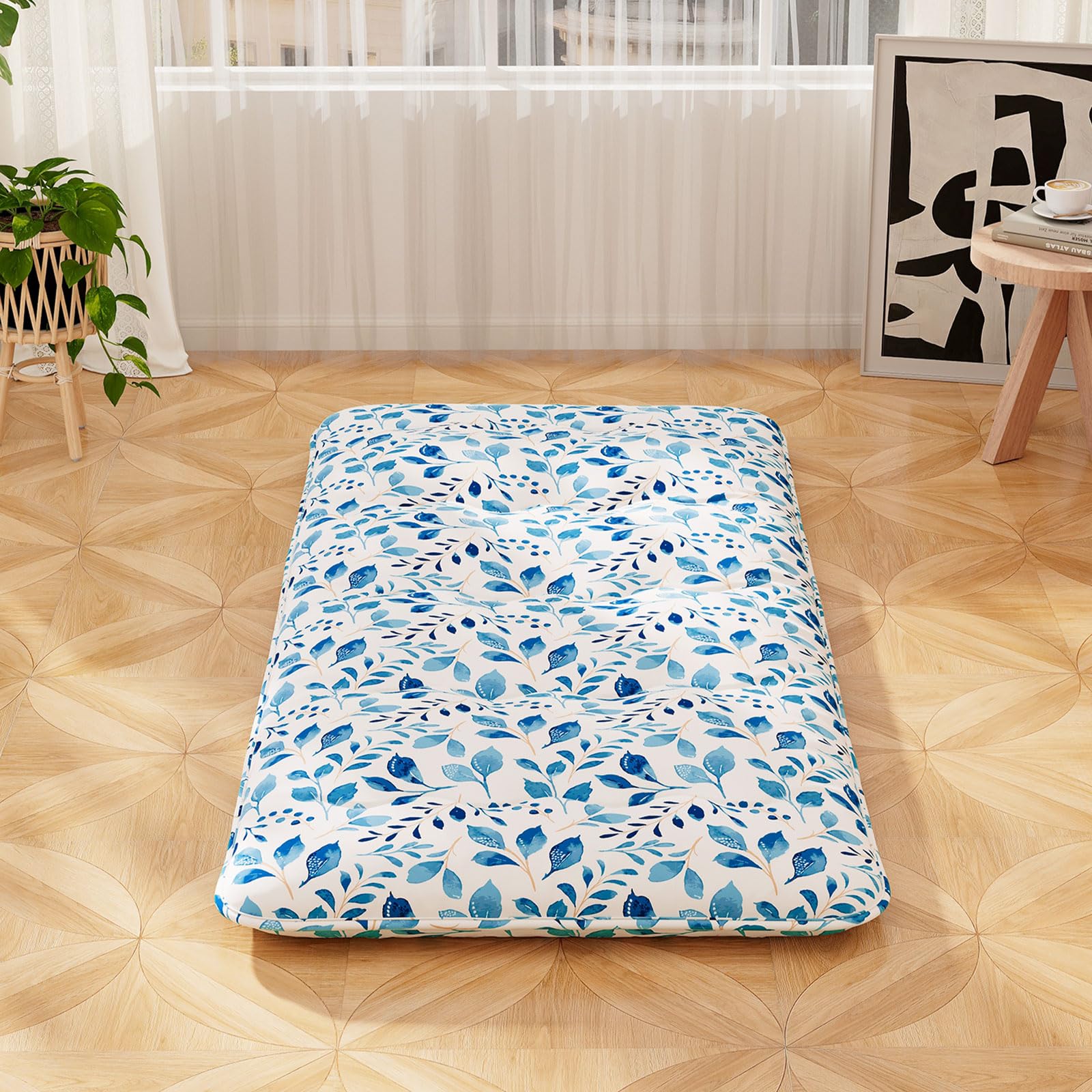 COSTWAY Japanse futon matras, tatami-mat, vloermat, vouwmatras met wasbare overtrek, opvouwbare slaapmat met draagtas, beige, 90 x 200 cm (90 x 200