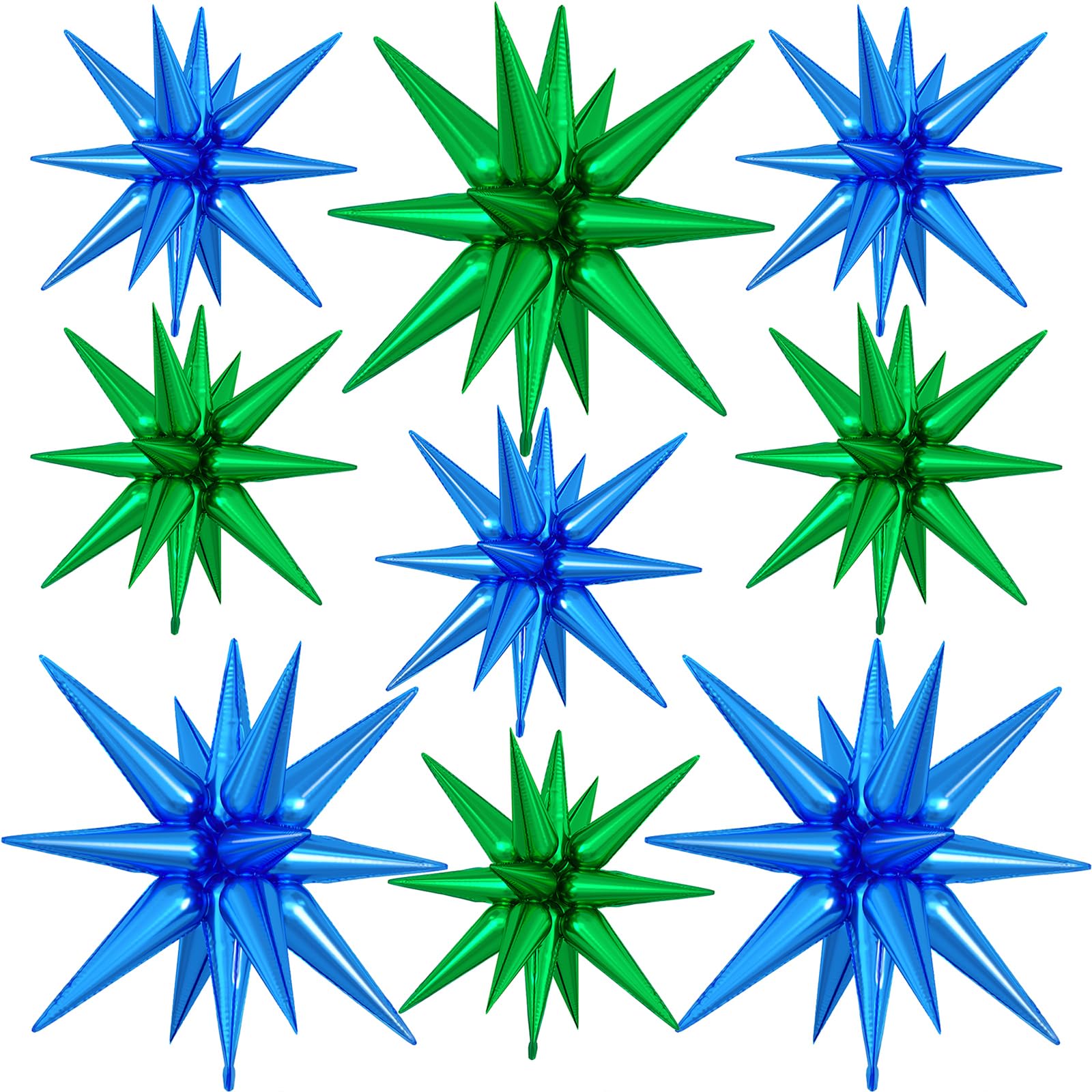 9Pcs Navy Blue and Green Star Balloons, Large Explosion Foil Balloons, Metallic Mylar Spike Balloon for Birthday Wedding Anniversary New Year Christmas Graduation Party, 3 Pcs 27Inch & 6 Pcs 22Inch โ image 1