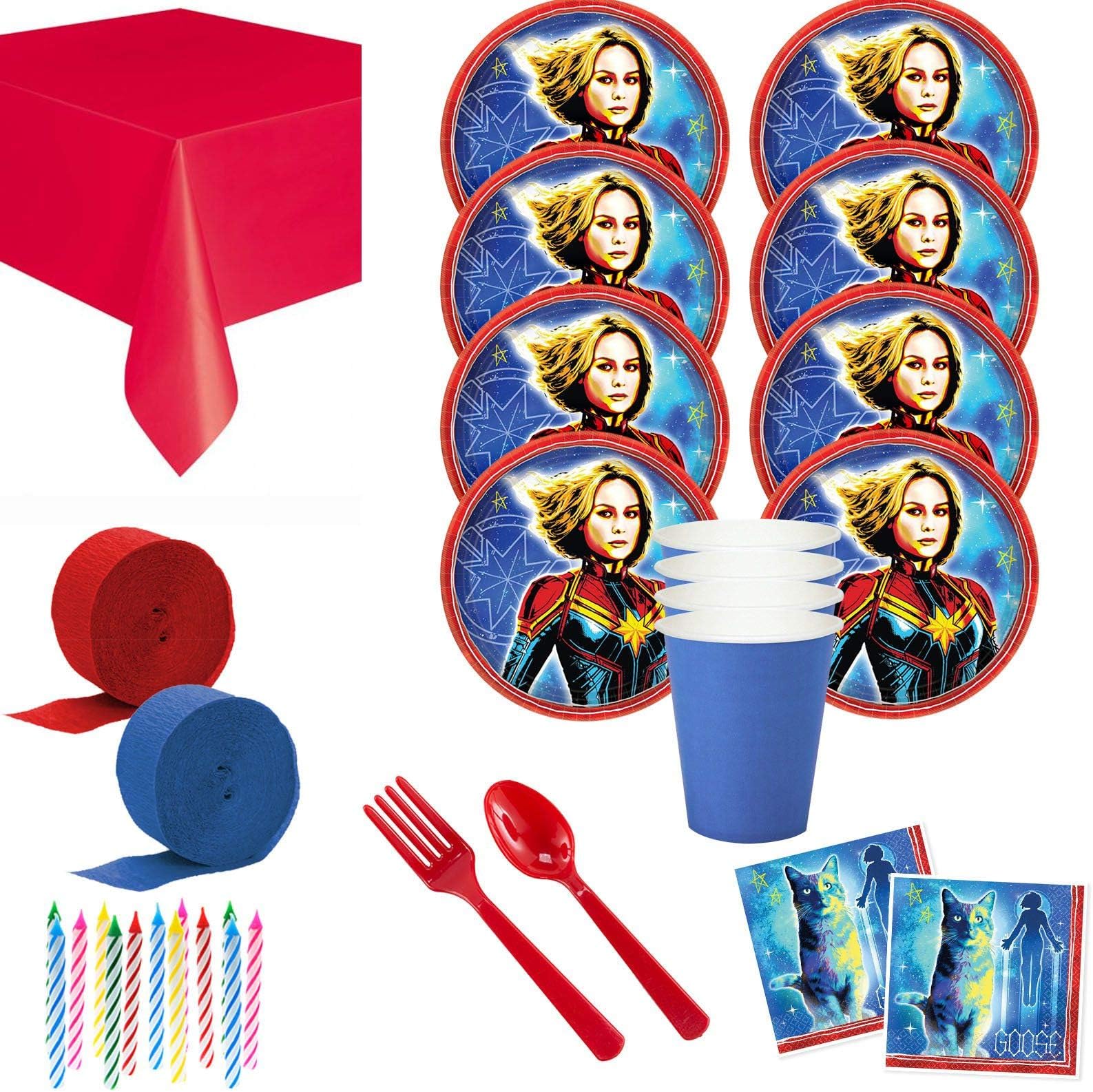 Captain Marvel Birthday Party Supplies Deluxe Tableware Kit (Serves 8)