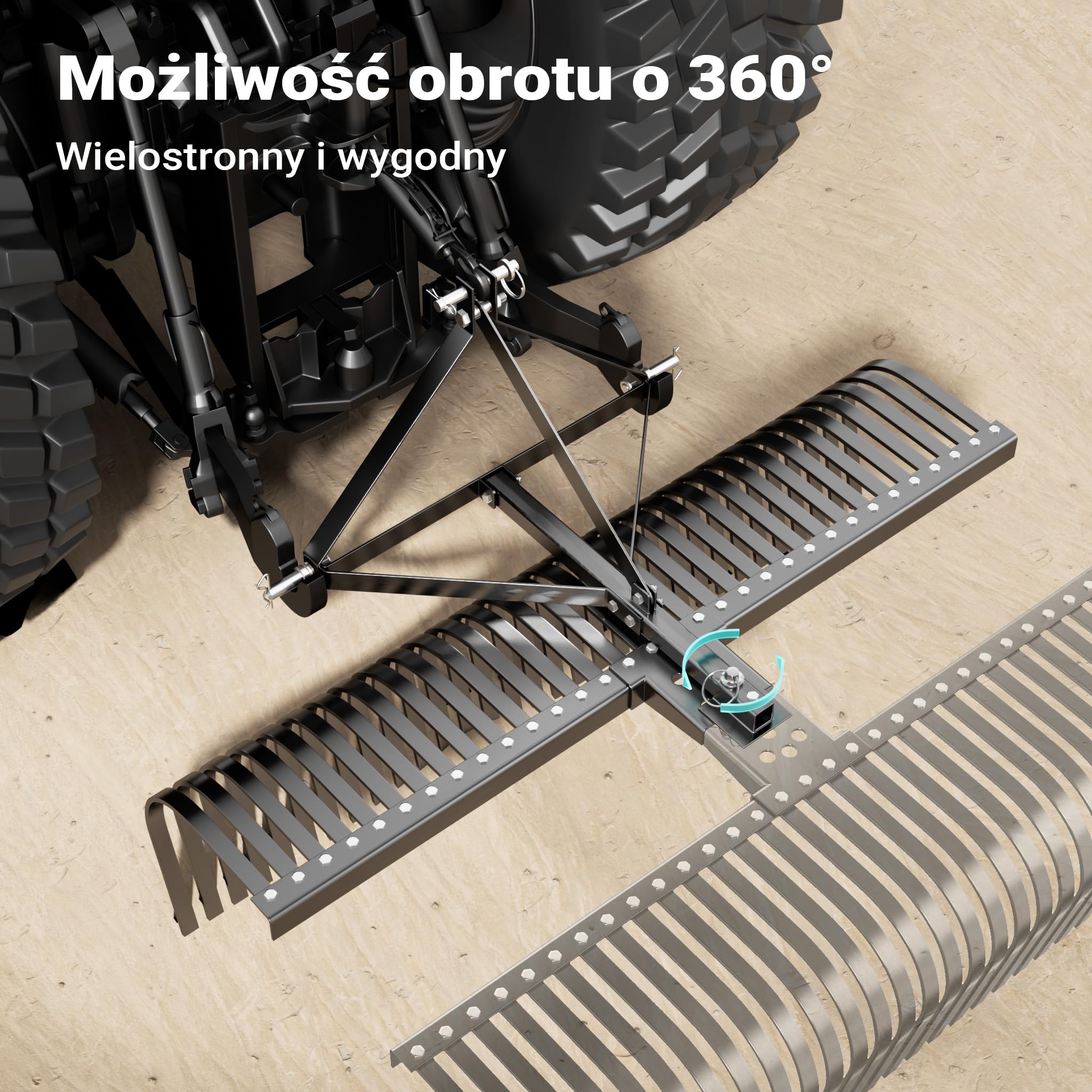 Wiltec Grabie do siana o szerokości roboczej 152 cm do traktorka, zgrabiarka z 32 zębami i trzypunktowym układem zaczepowym obrotowy o 360°