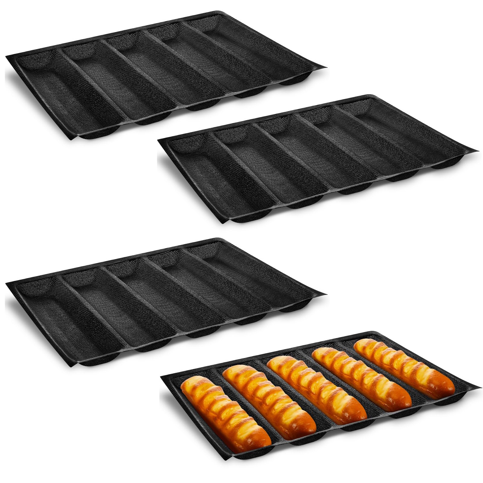 Maxcheck Perforierte Silikon-Backformen, Sandwichform, französisches Baguette-Brotpfannen-Matte, 5 Stück, antihaftbeschichtet, Backeinlagen für Zuhause, Küche, 4 Stück